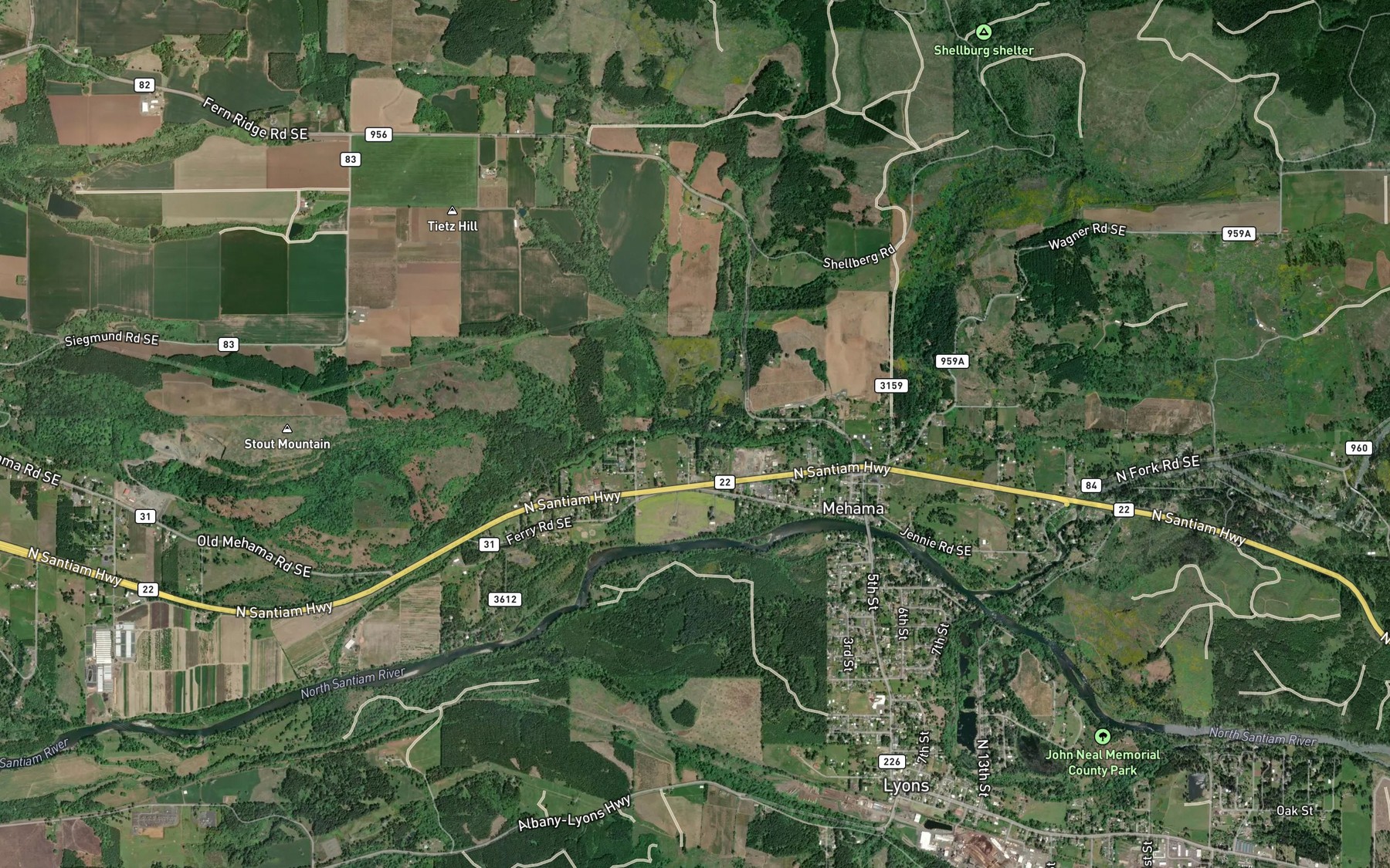 Satellite map of the Mulkey Creek