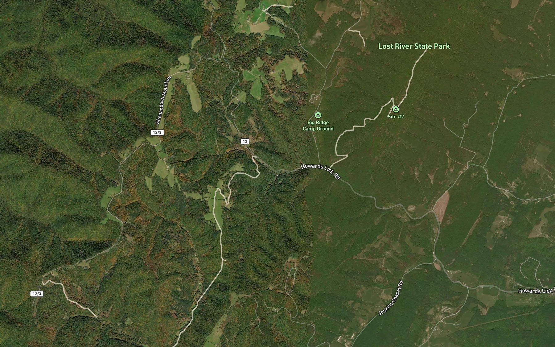Satellite map of the Cabin Run