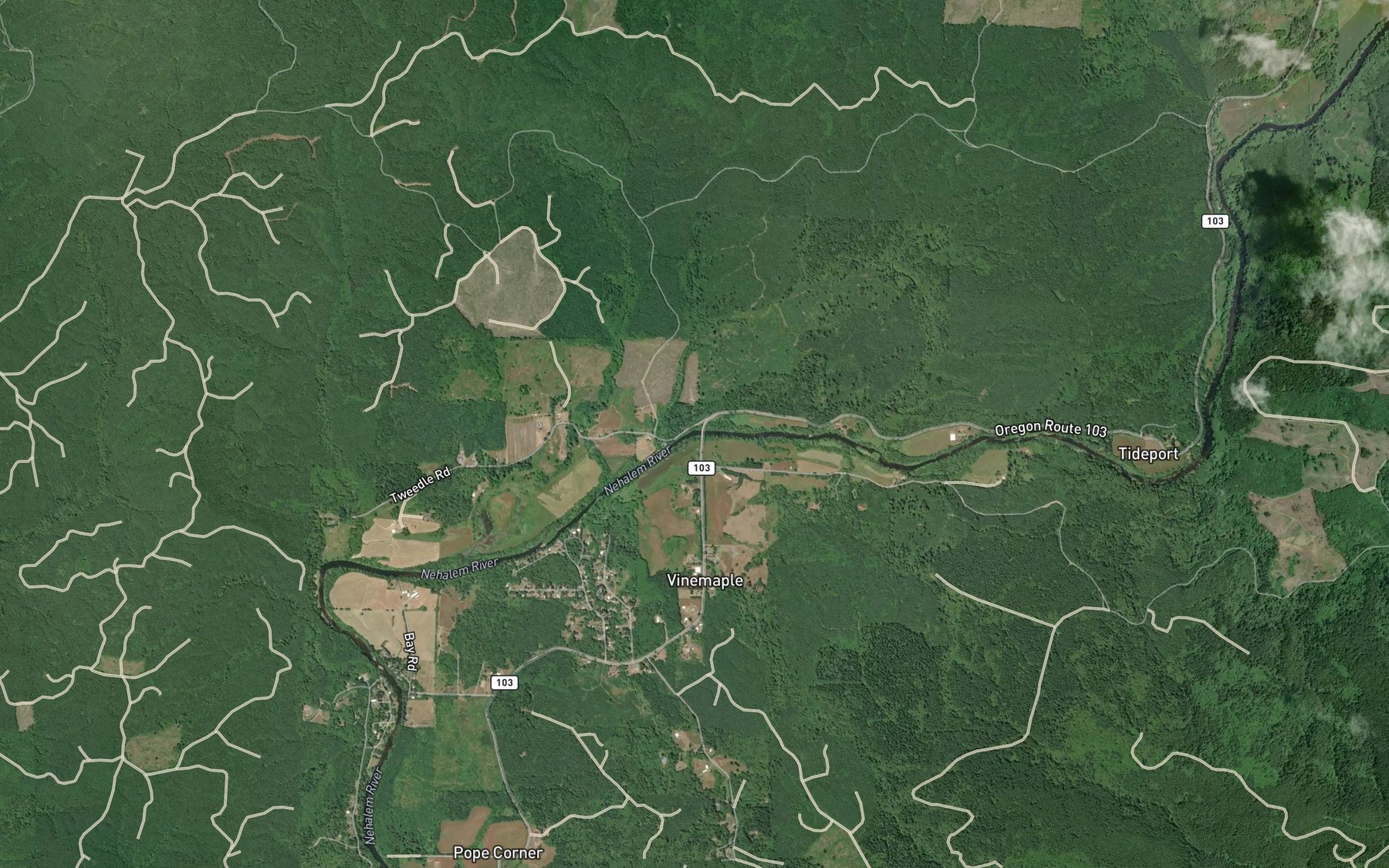 Satellite map of the Klines Creek