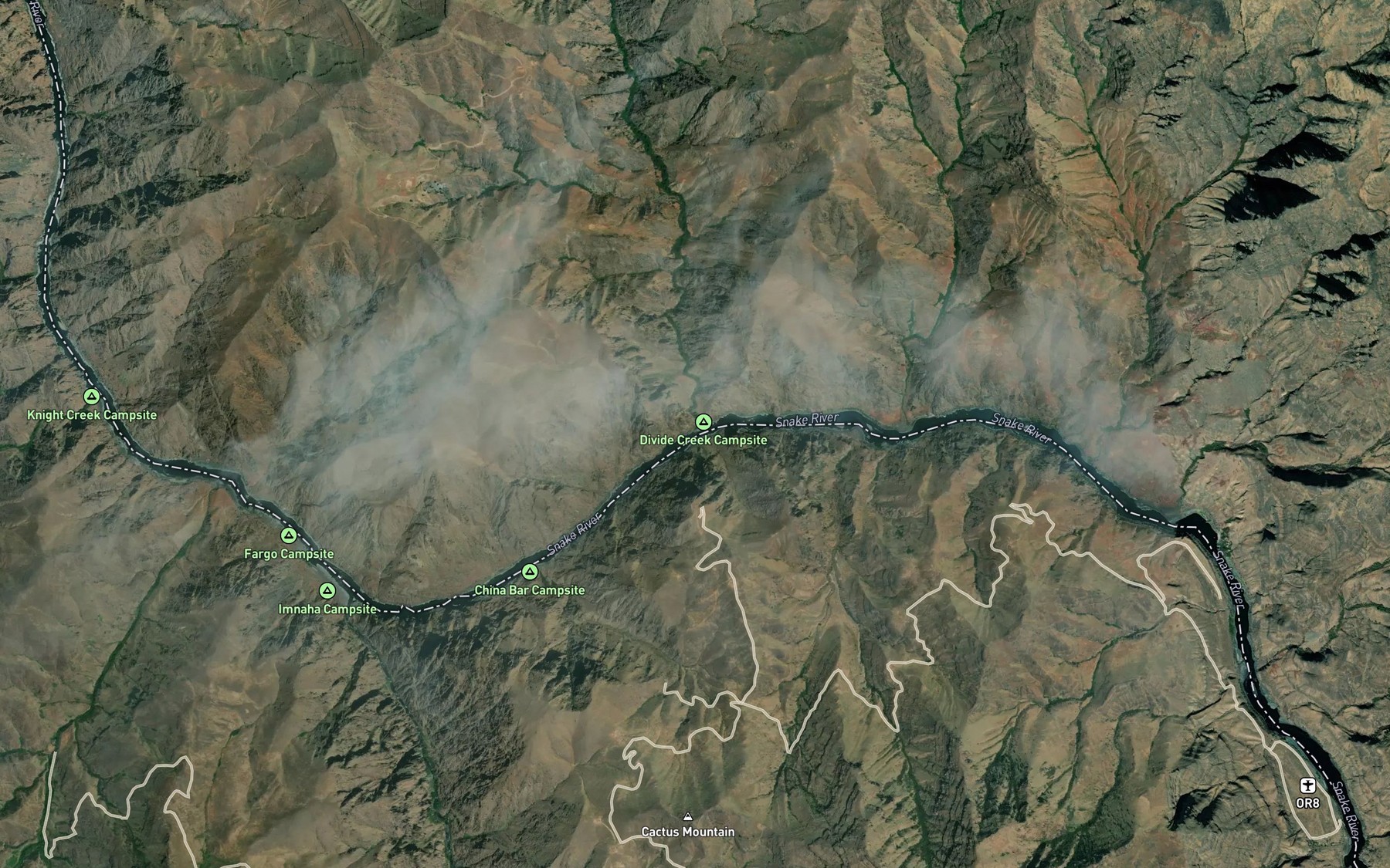 Satellite map of the Divide Creek Rapids