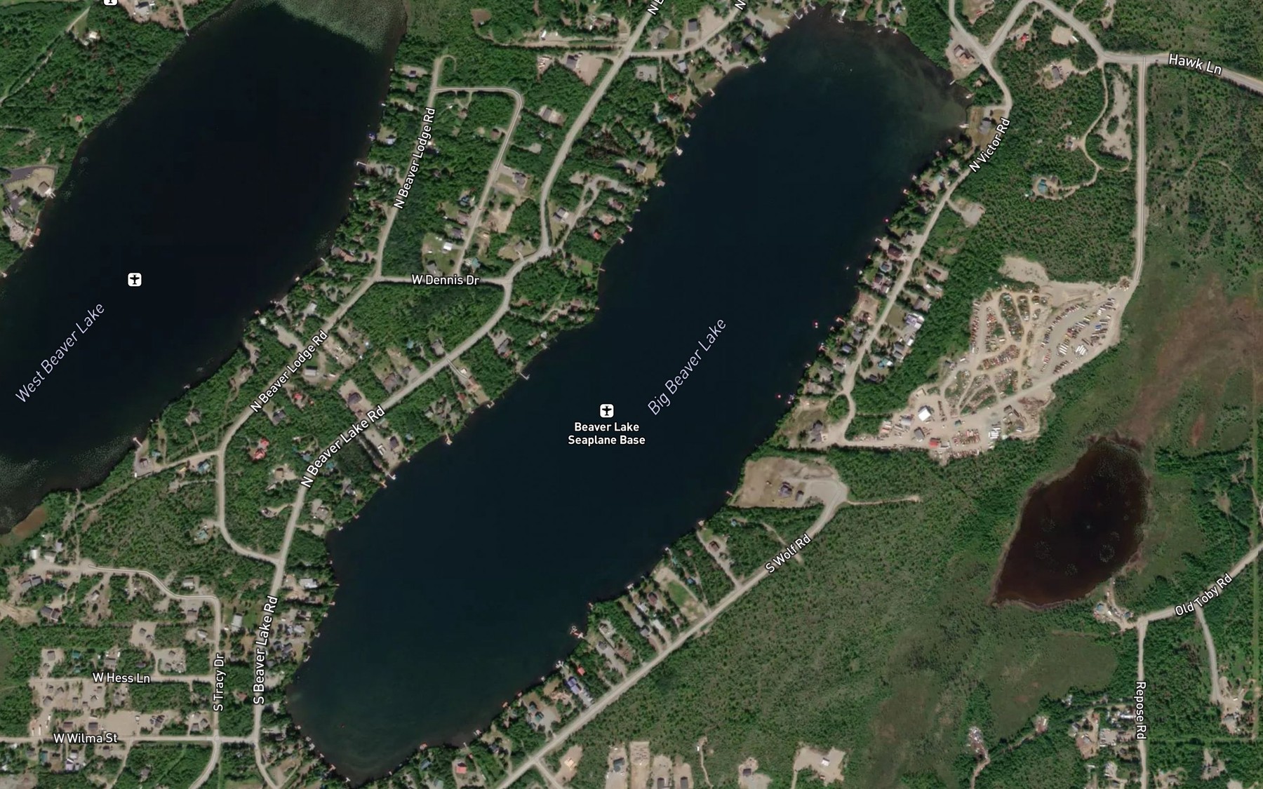 Satellite map of the Big Beaver Lake