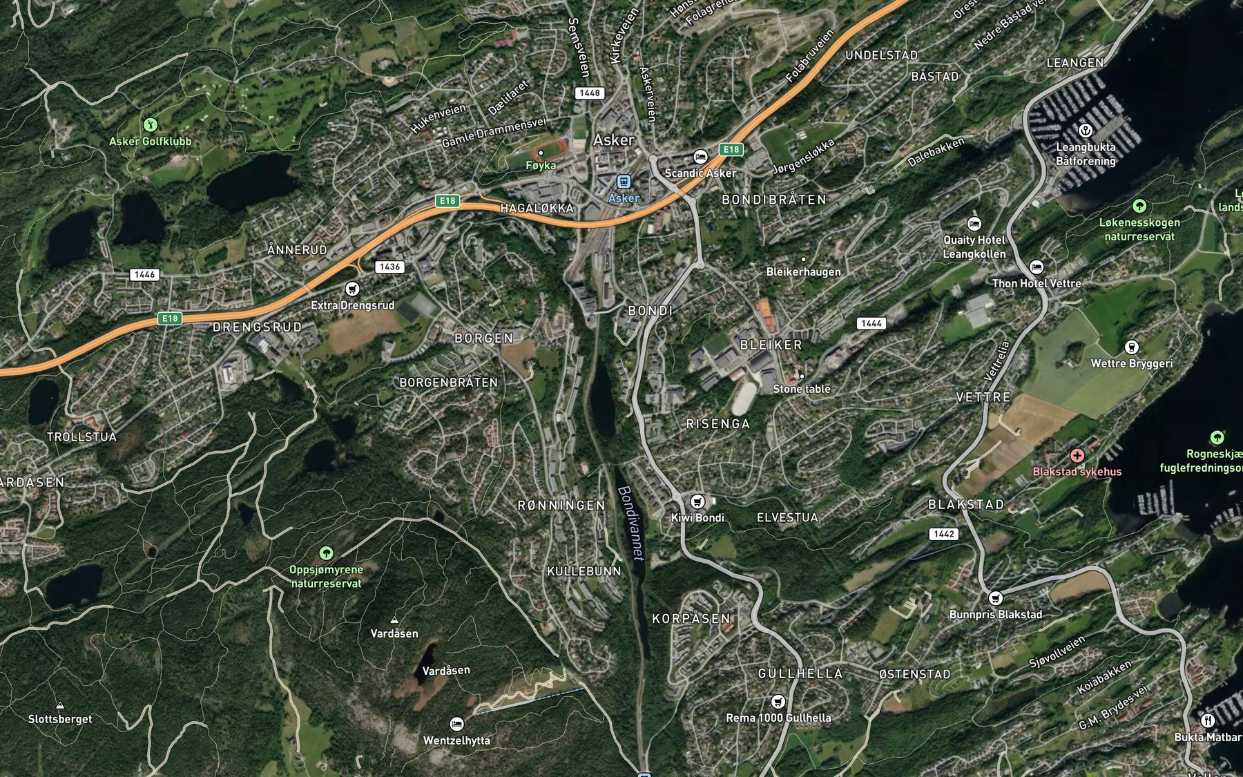 Satellite map of the Bondivatnet