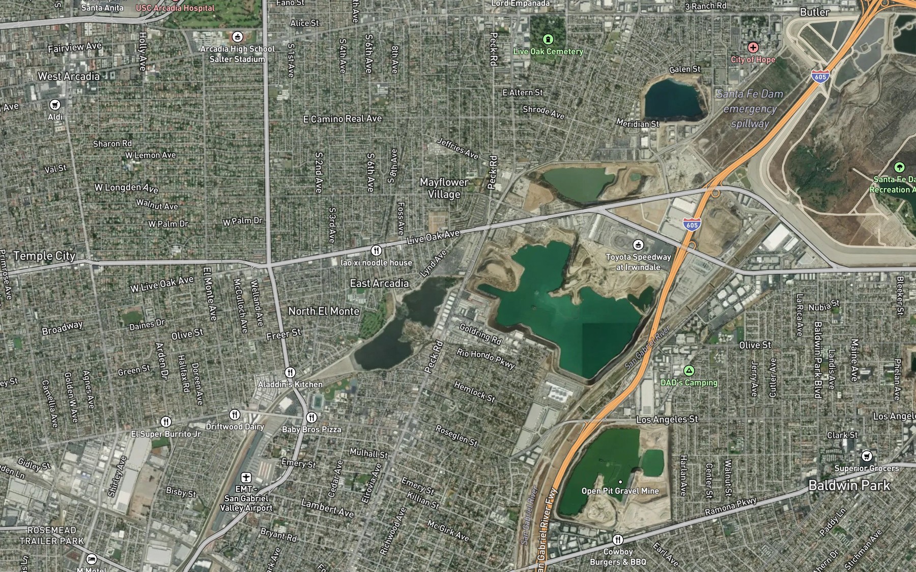 Satellite map of the Sawpit Wash