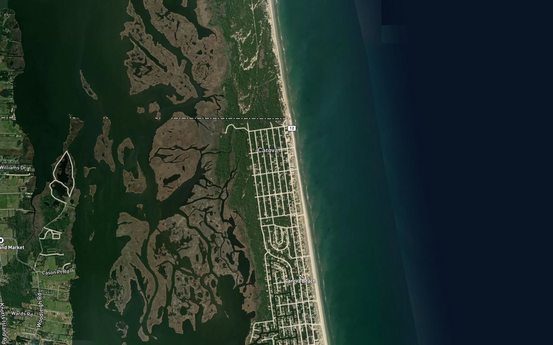 Satellite map of the Old Currituck Inlet (historical)
