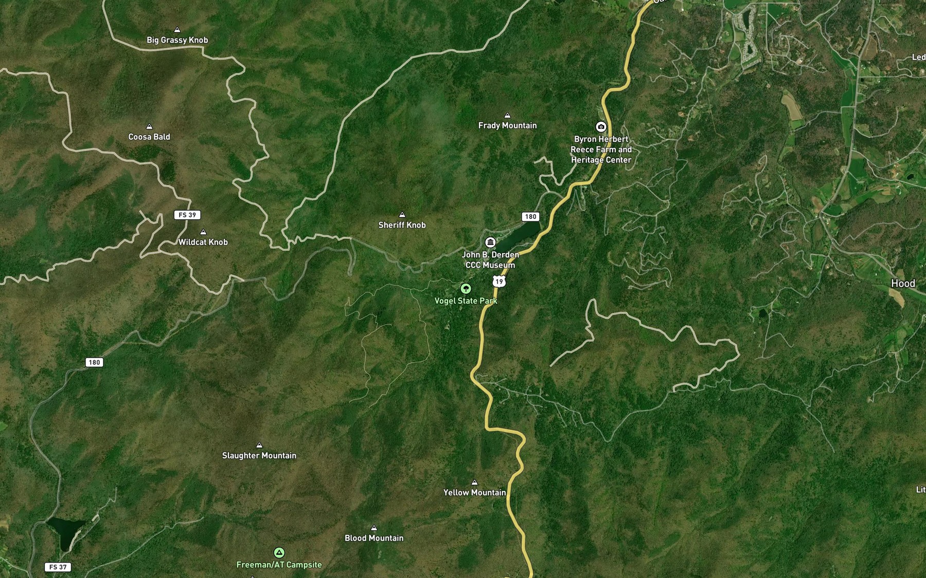 Satellite map of the Burnett Branch