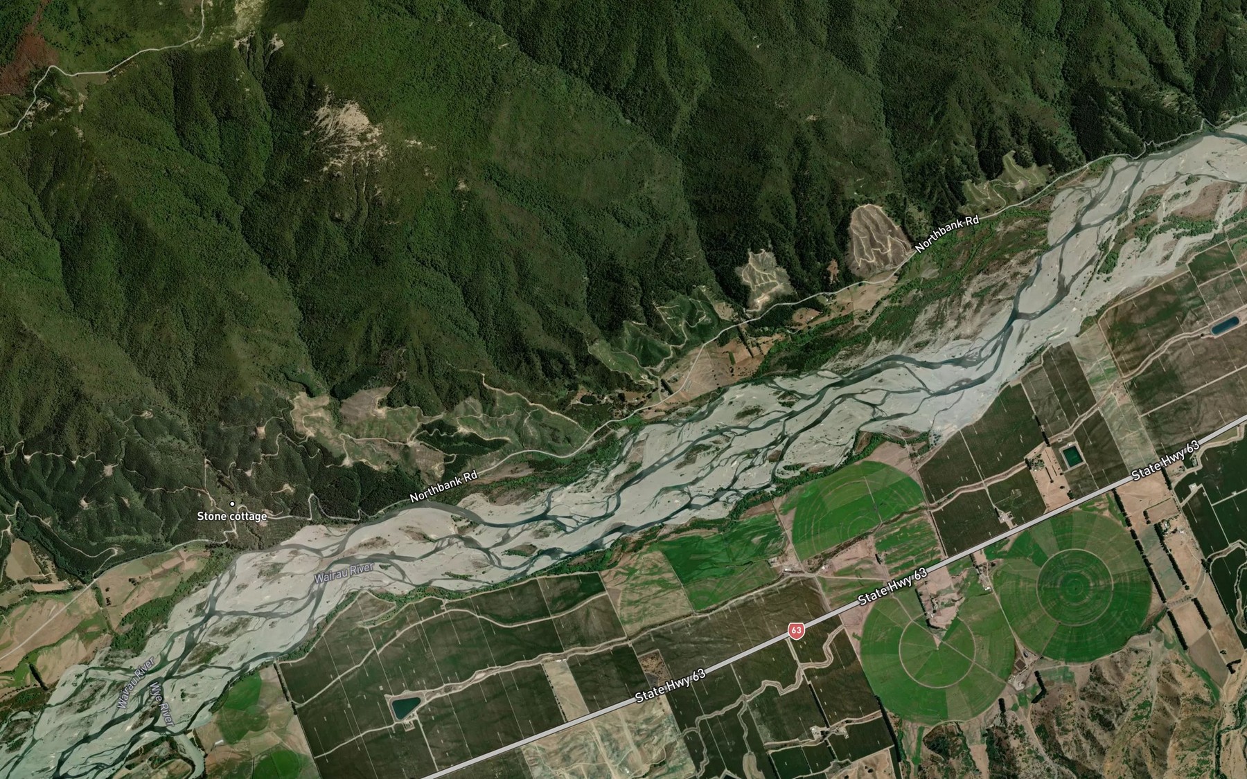 Satellite map of the Wairau River