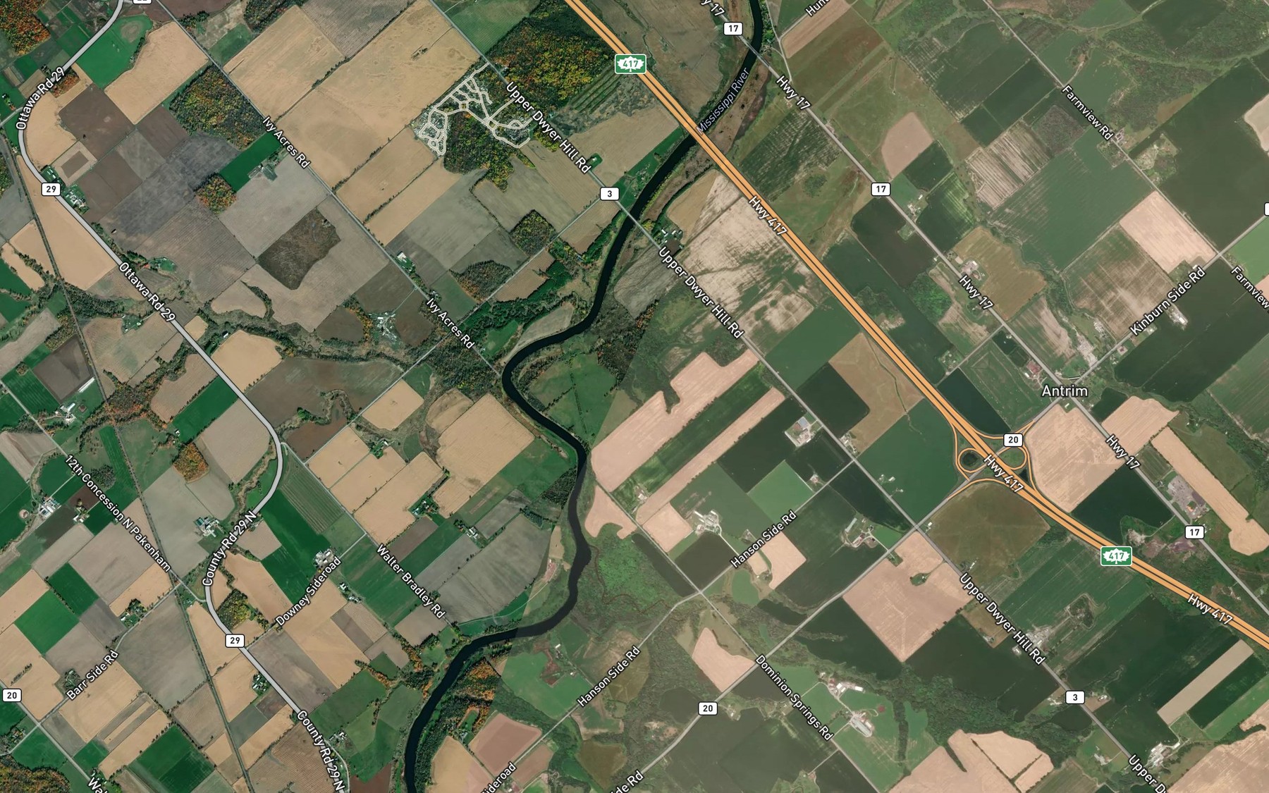 Satellite map of the Cartwrights Creek
