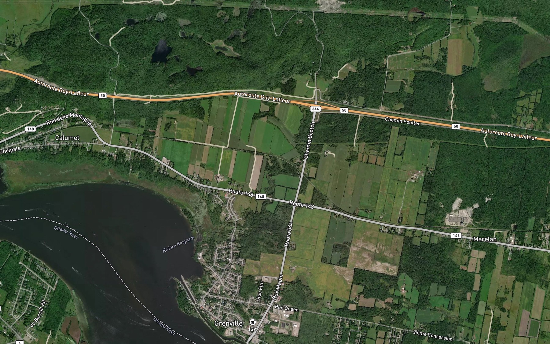 Satellite map of the Ruisseau Larose