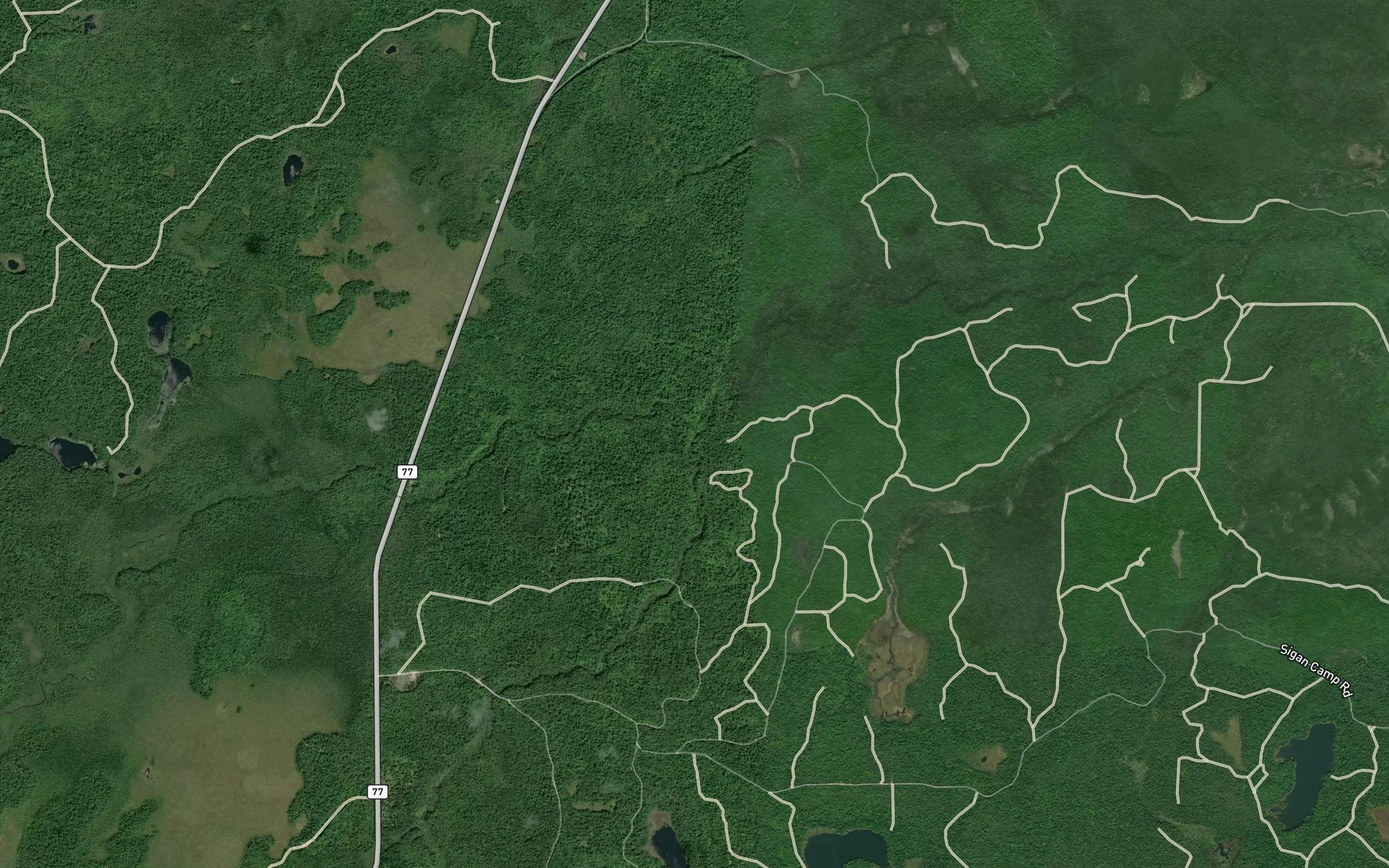 Satellite map of the West Branch Sucker River