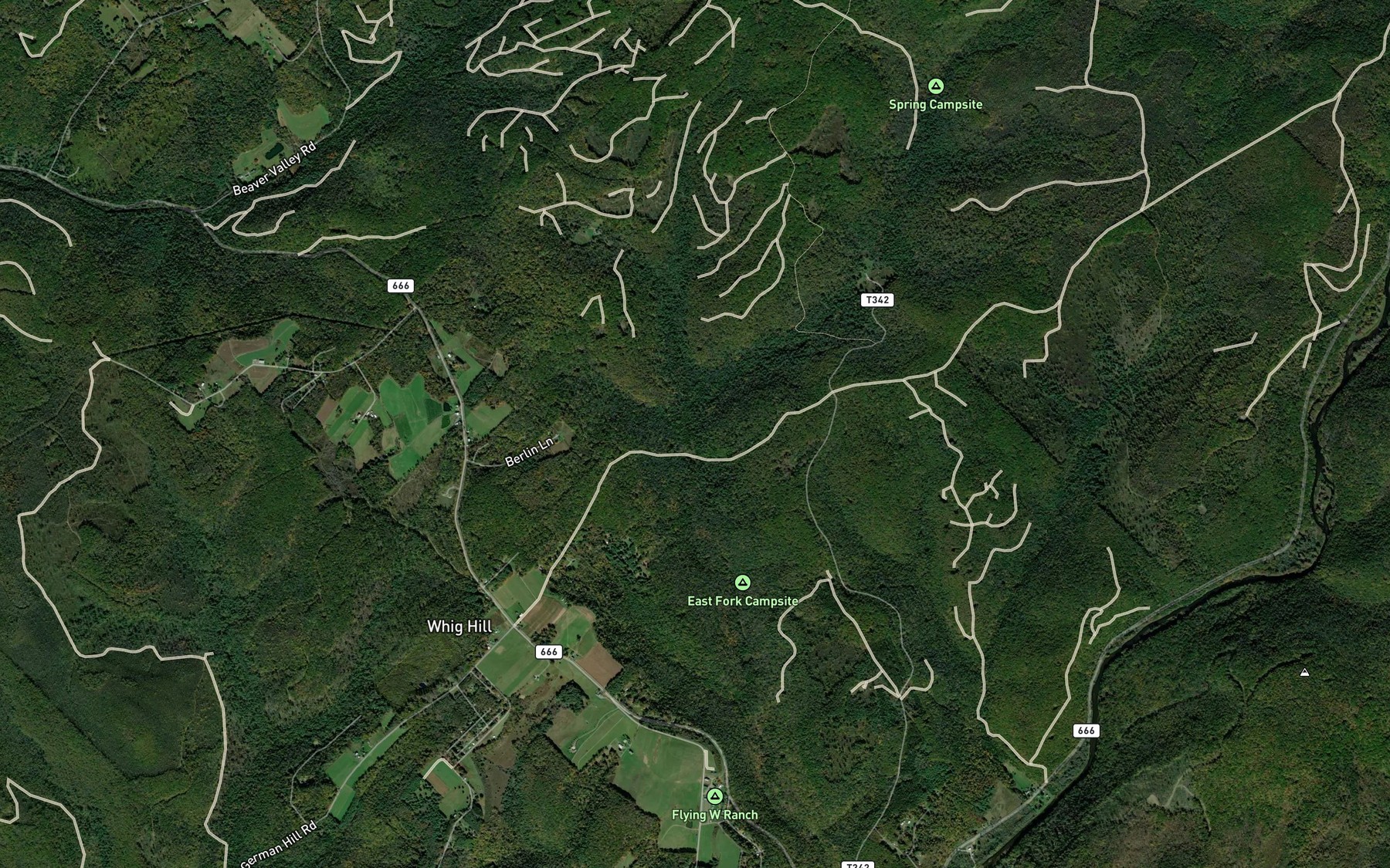 Satellite map of the West Fork Fork Run