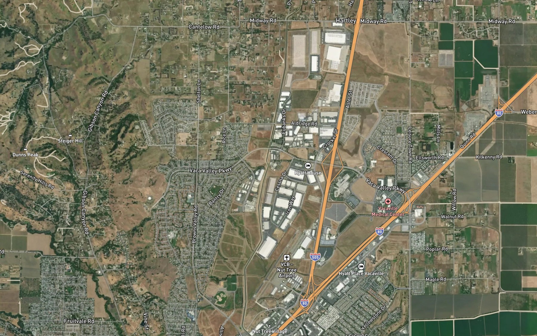 Satellite map of the Putah South Canal