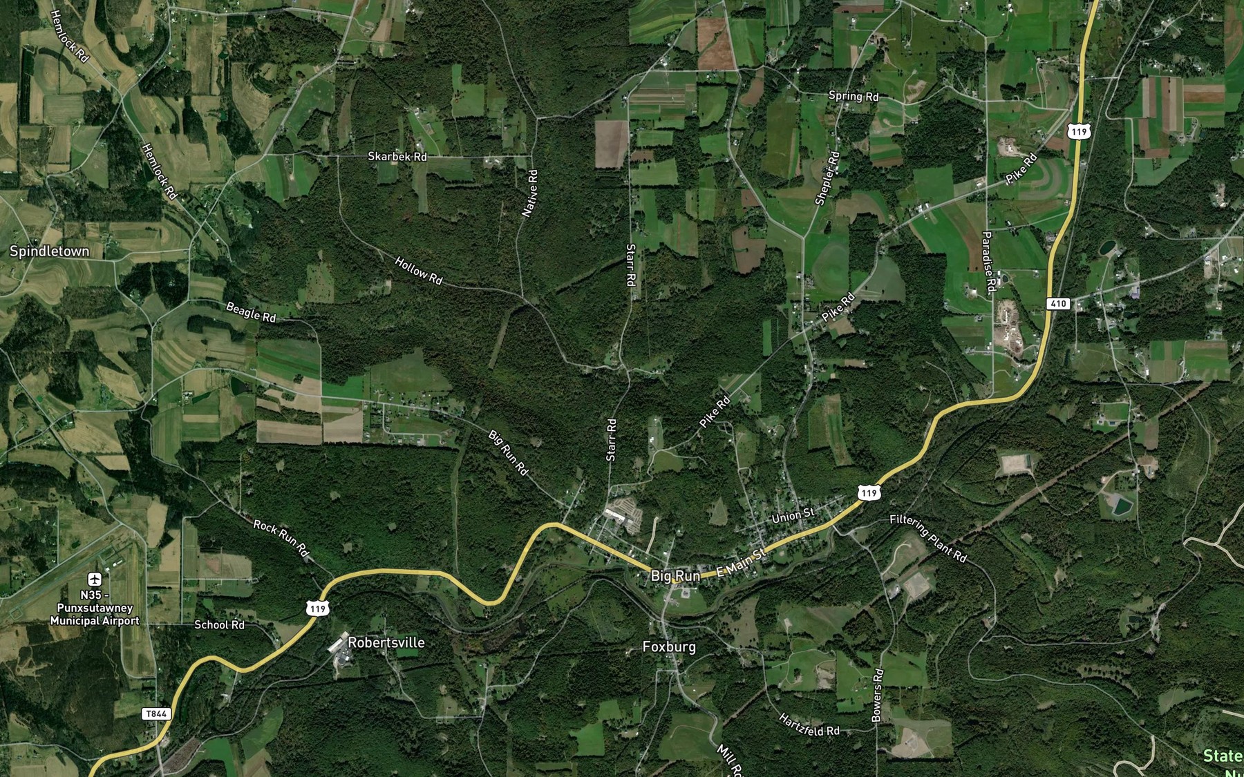 Satellite map of the Windfall Run