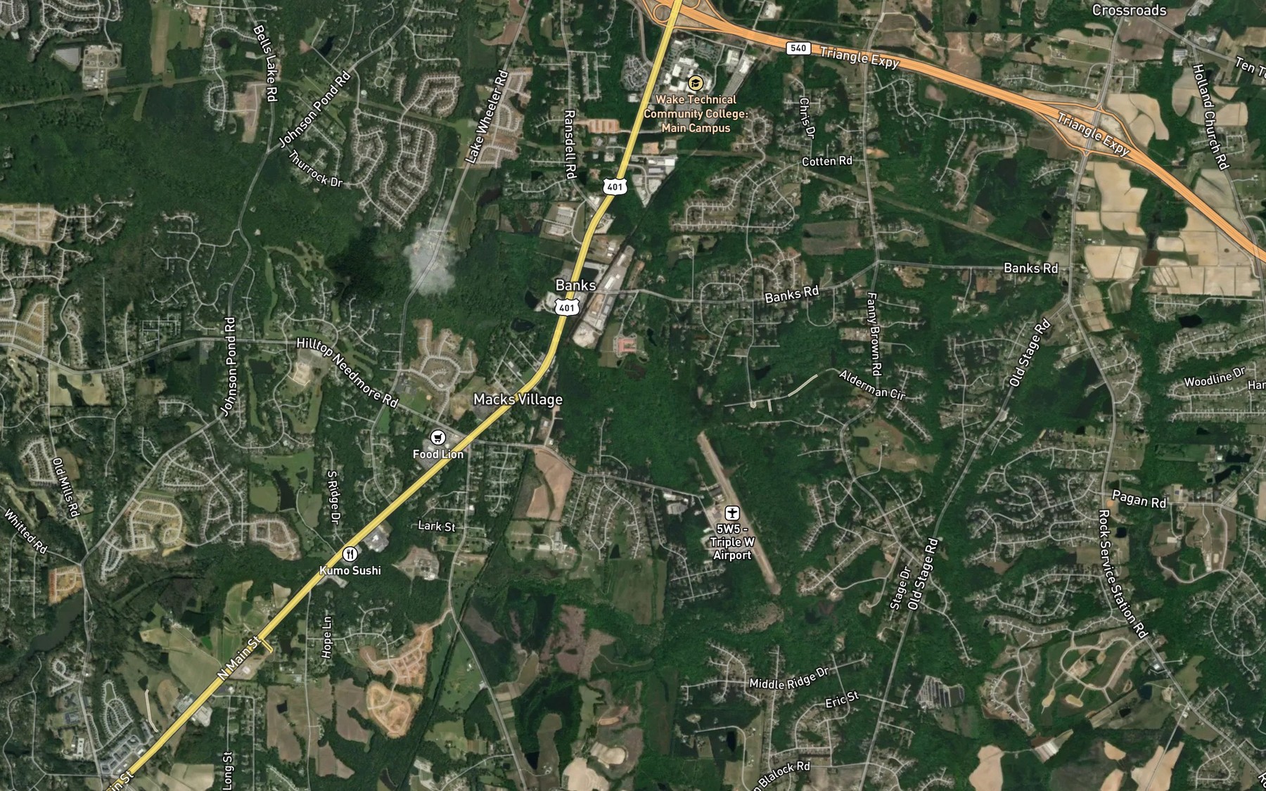 Satellite map of the Mills Branch