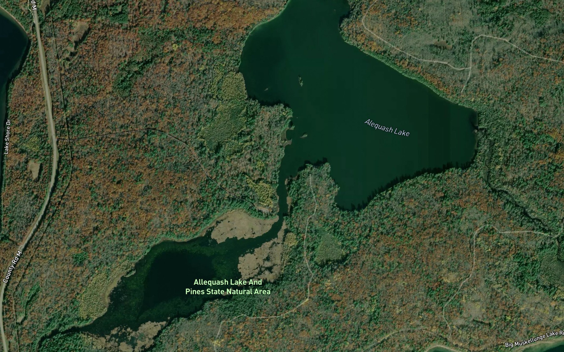 Satellite map of the Allequash Lake