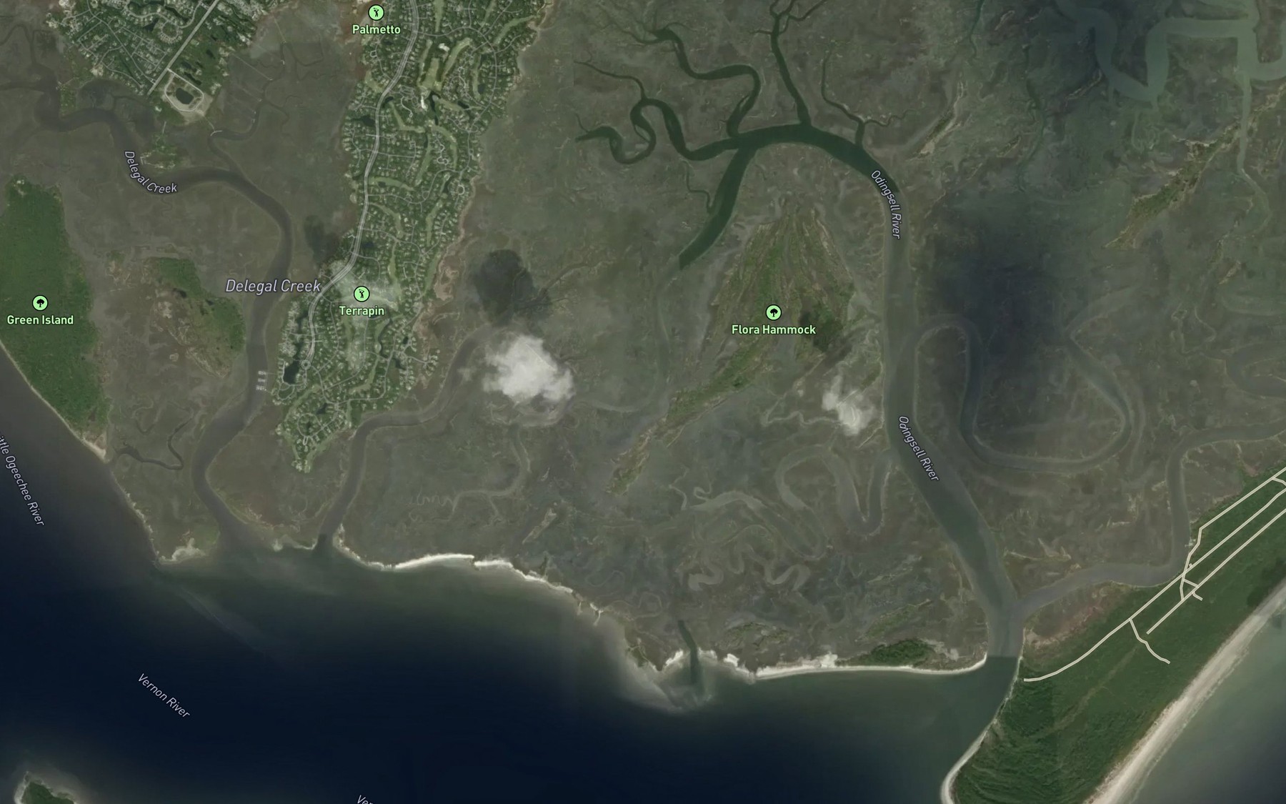 Satellite map of the Adams Creek