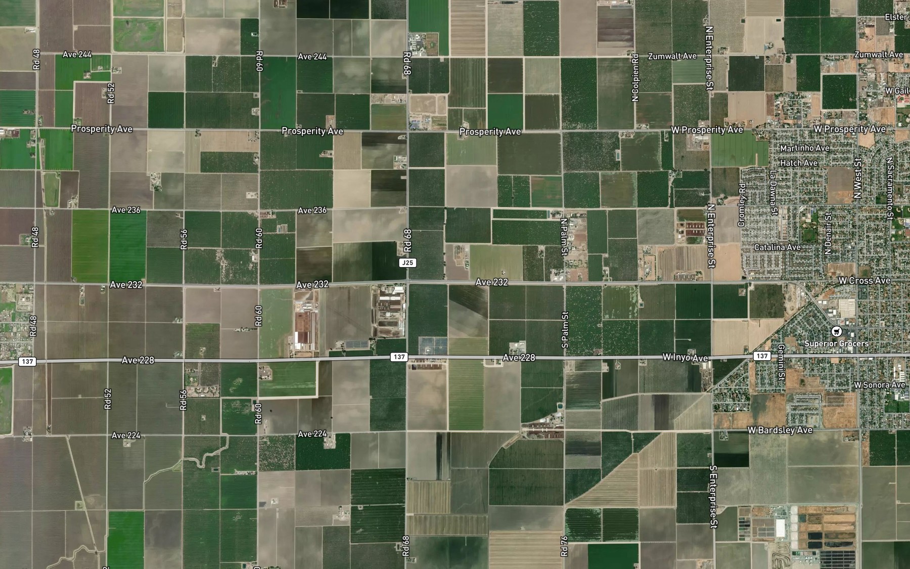 Satellite map of the Kaweah Canal