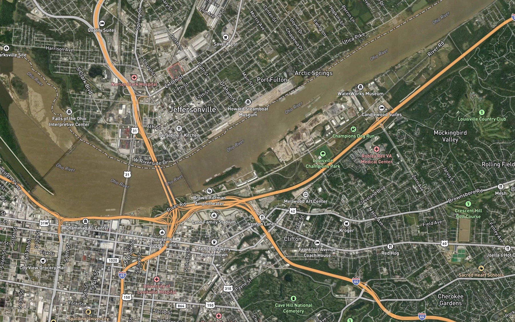 Satellite map of the Beargrass Creek