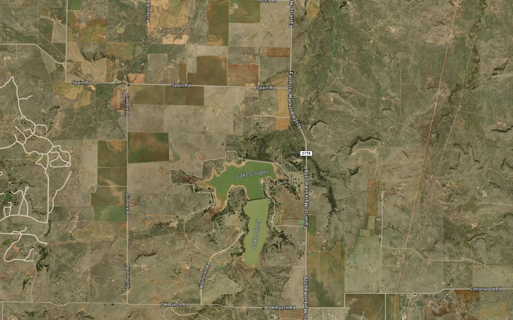 Satellite map of the Lake Cooper Reservoir