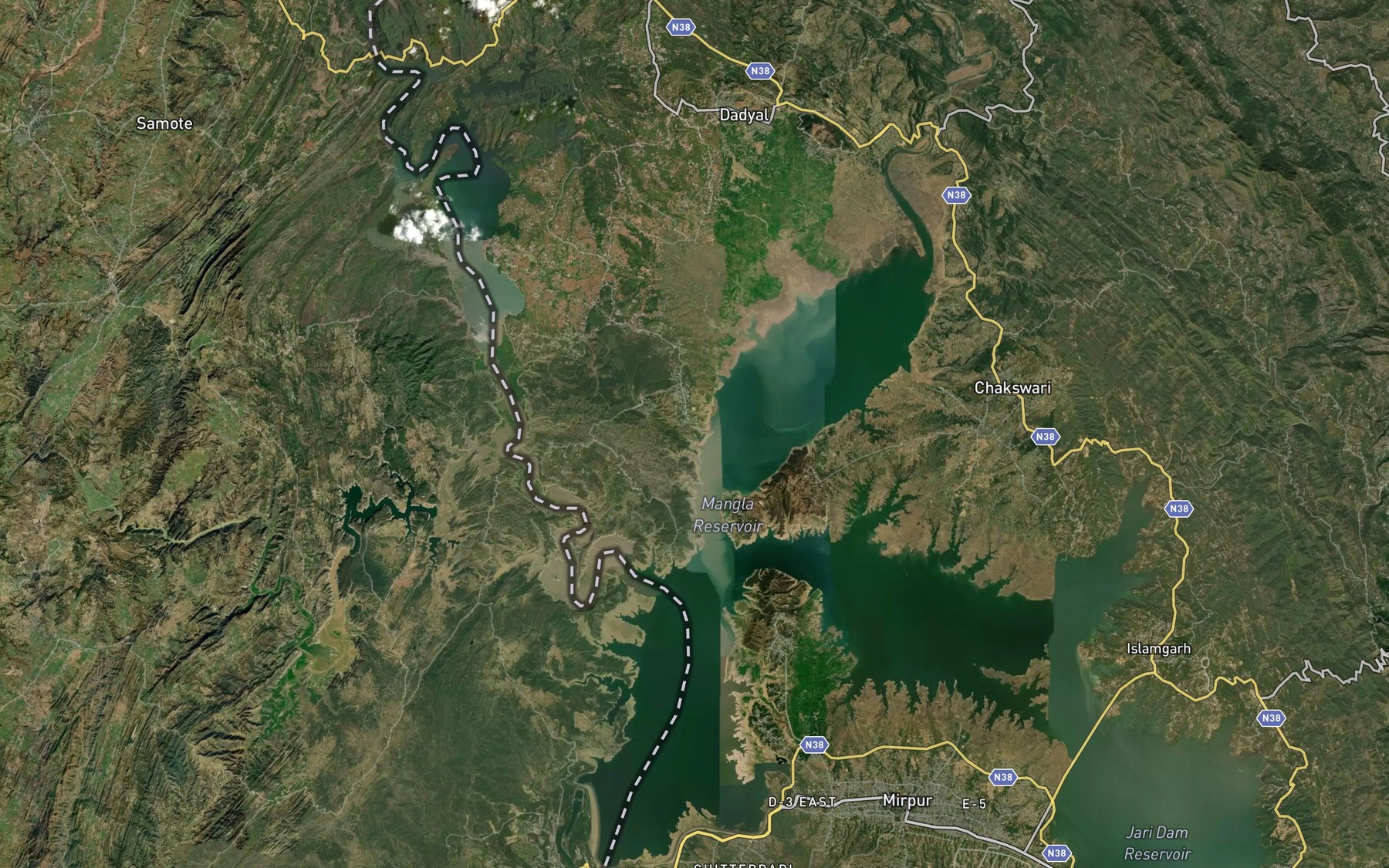 Satellite map of the Mangla Reservoir
