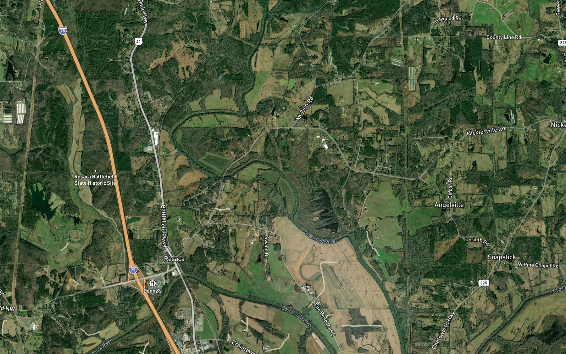 Satellite map of the Fite Bend