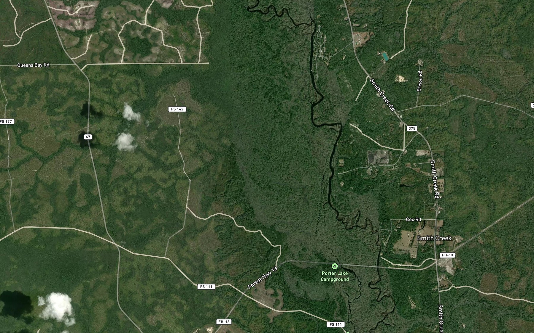 Satellite map of the Hickory Branch