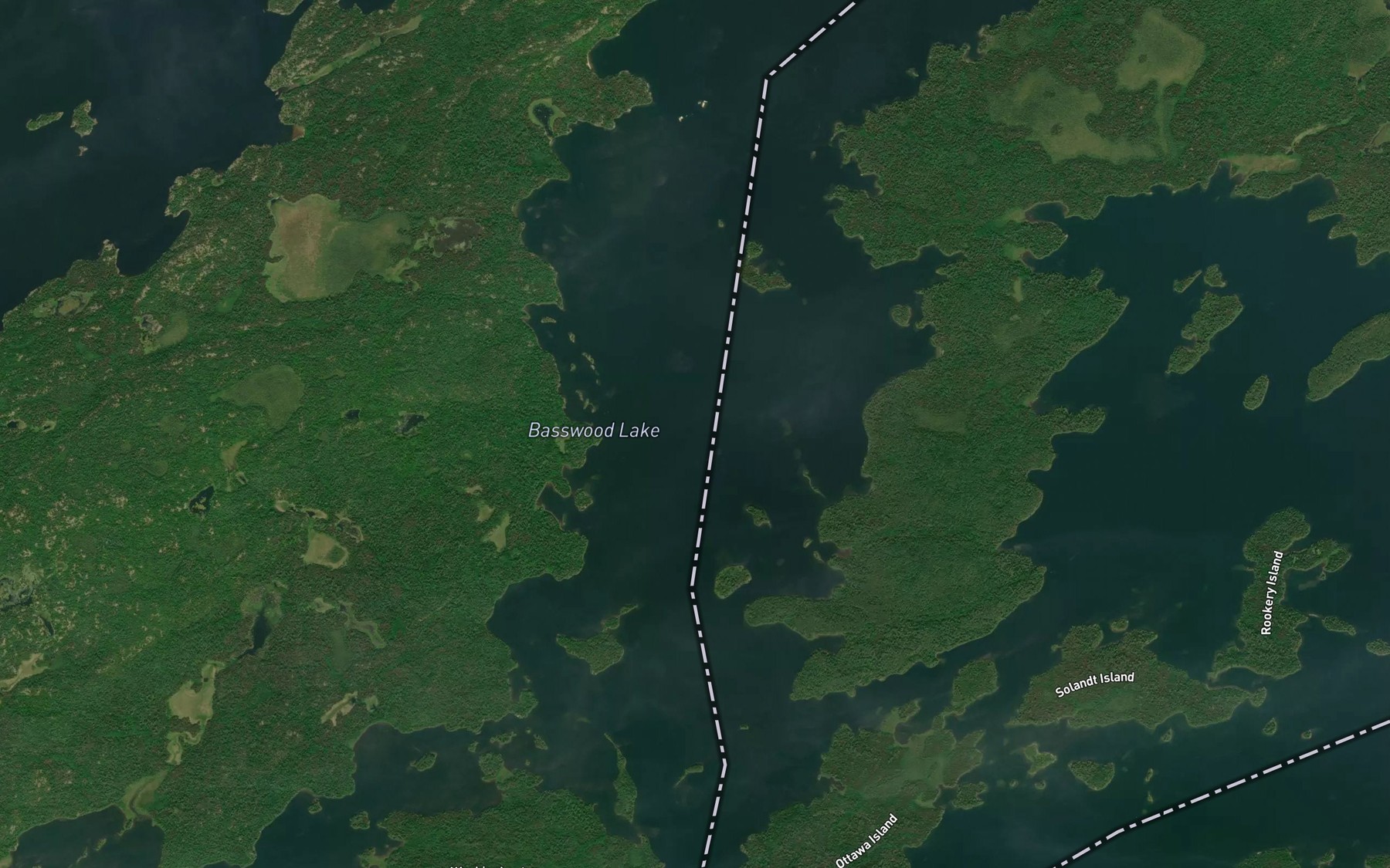 Satellite map of the Basswood Lake