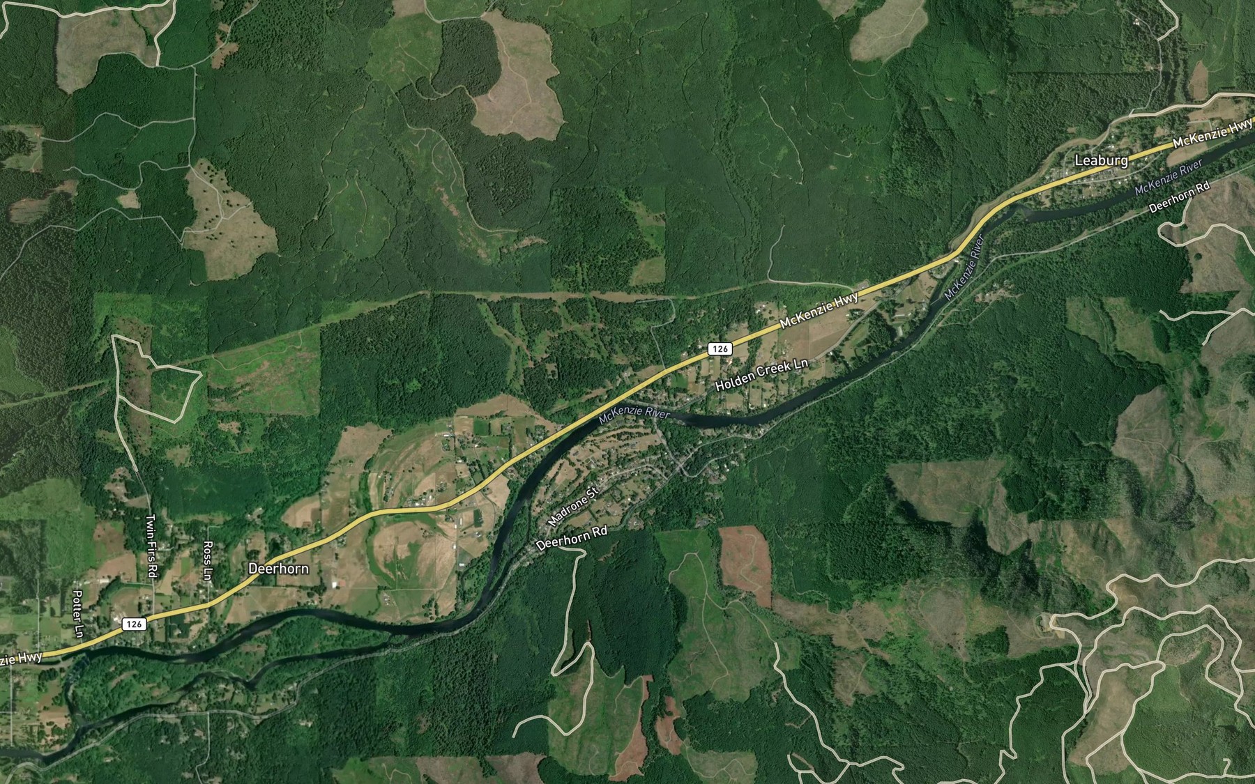 Satellite map of the O'Brien Creek