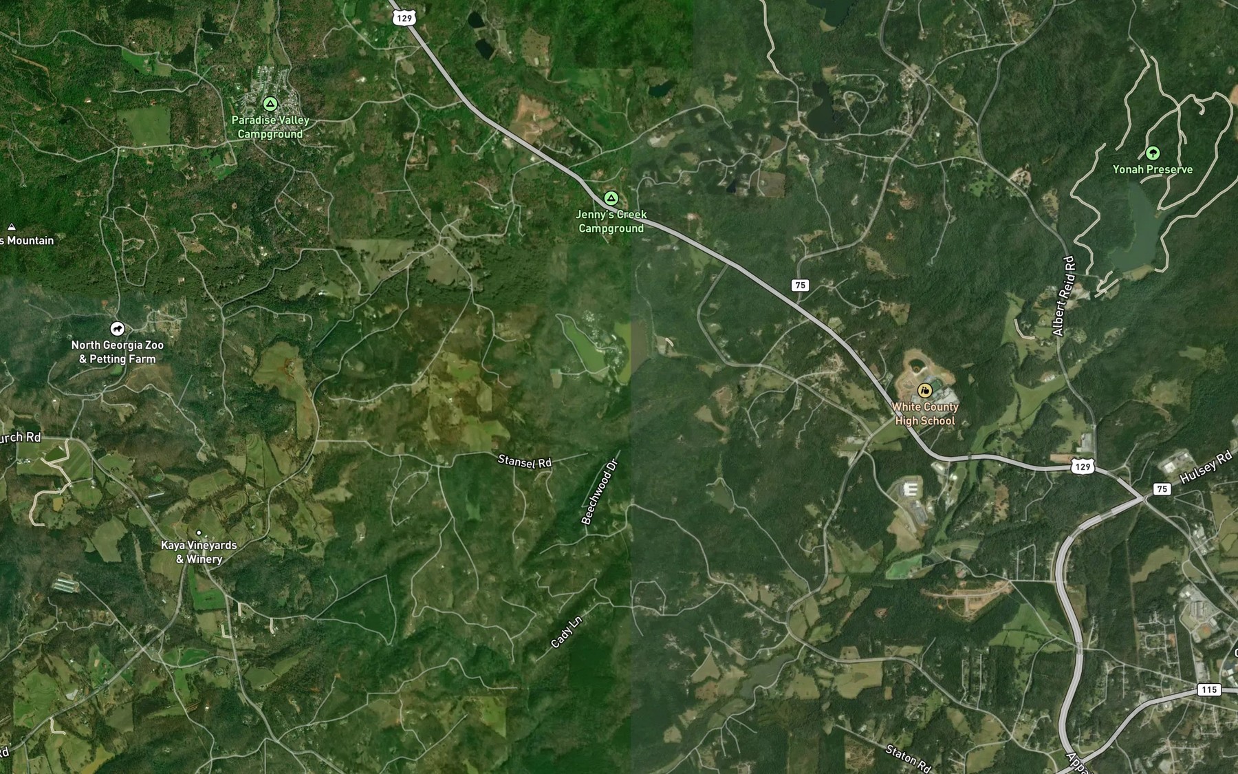 Satellite map of the Lewis Lake