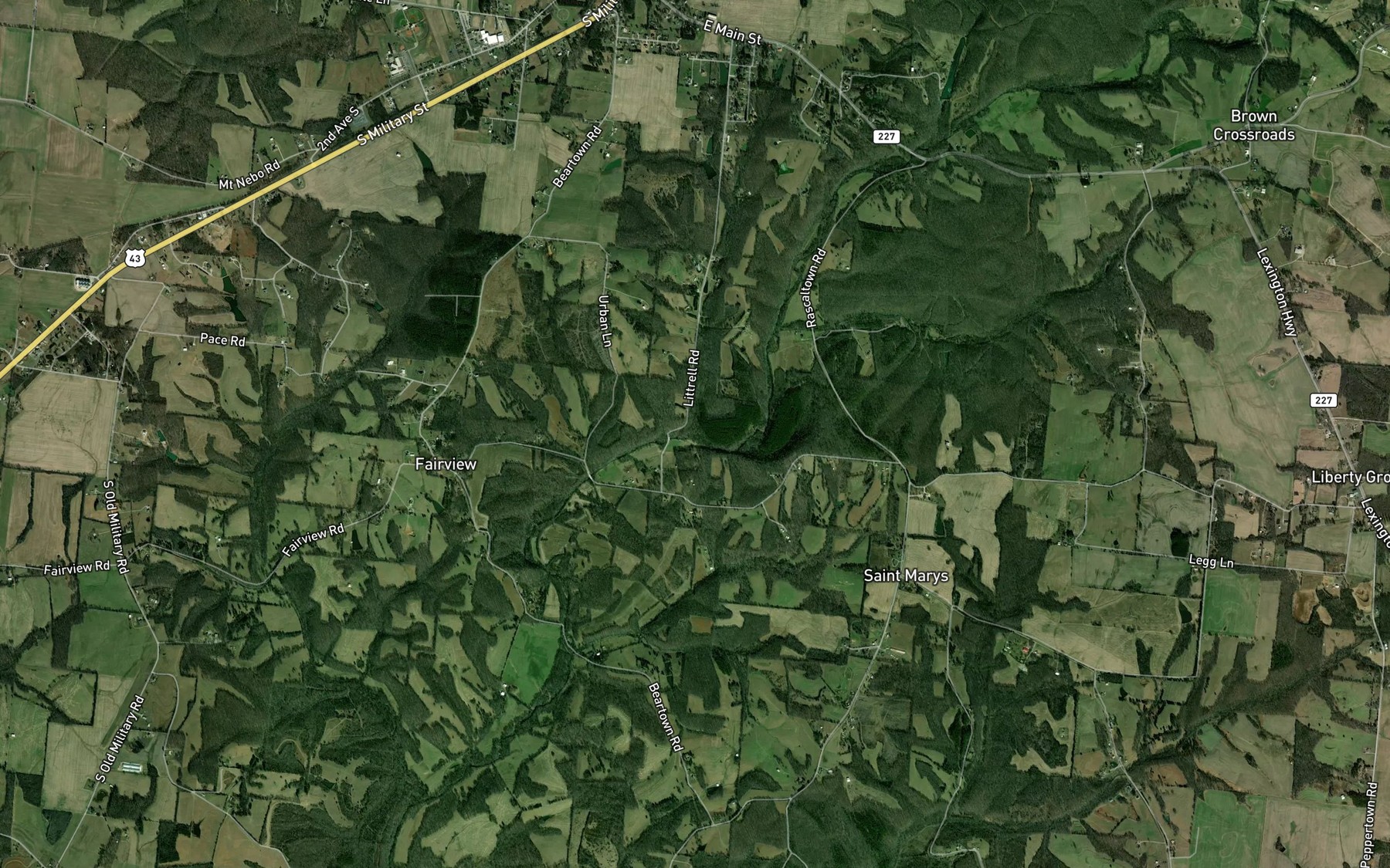 Satellite map of the Williams Branch
