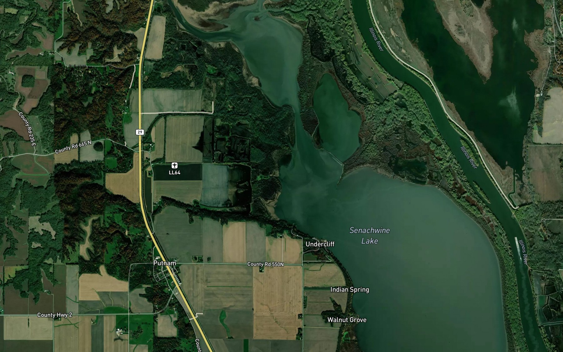 Satellite map of the Senachwine Creek