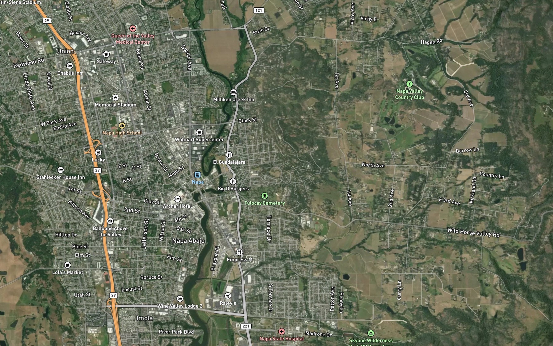 Satellite map of the East Napa Reservoir