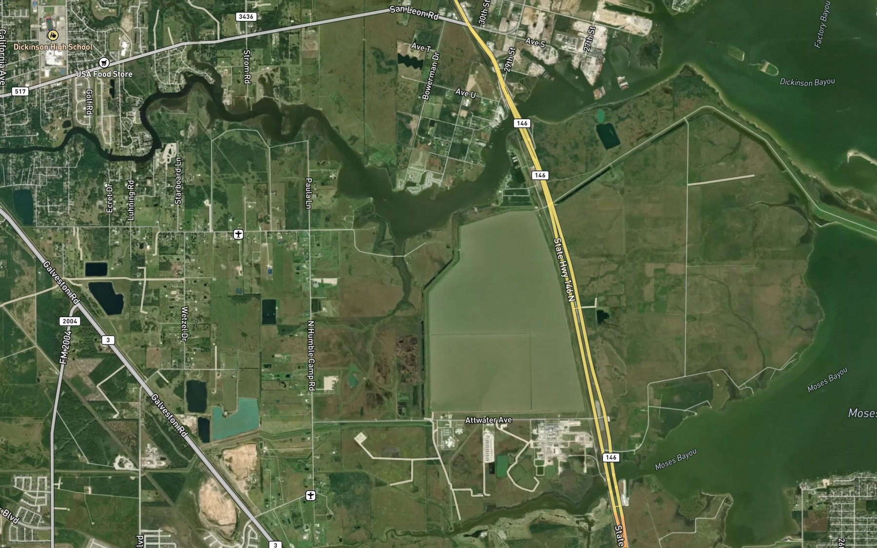 Satellite map of the Galveston County Water Reservoir