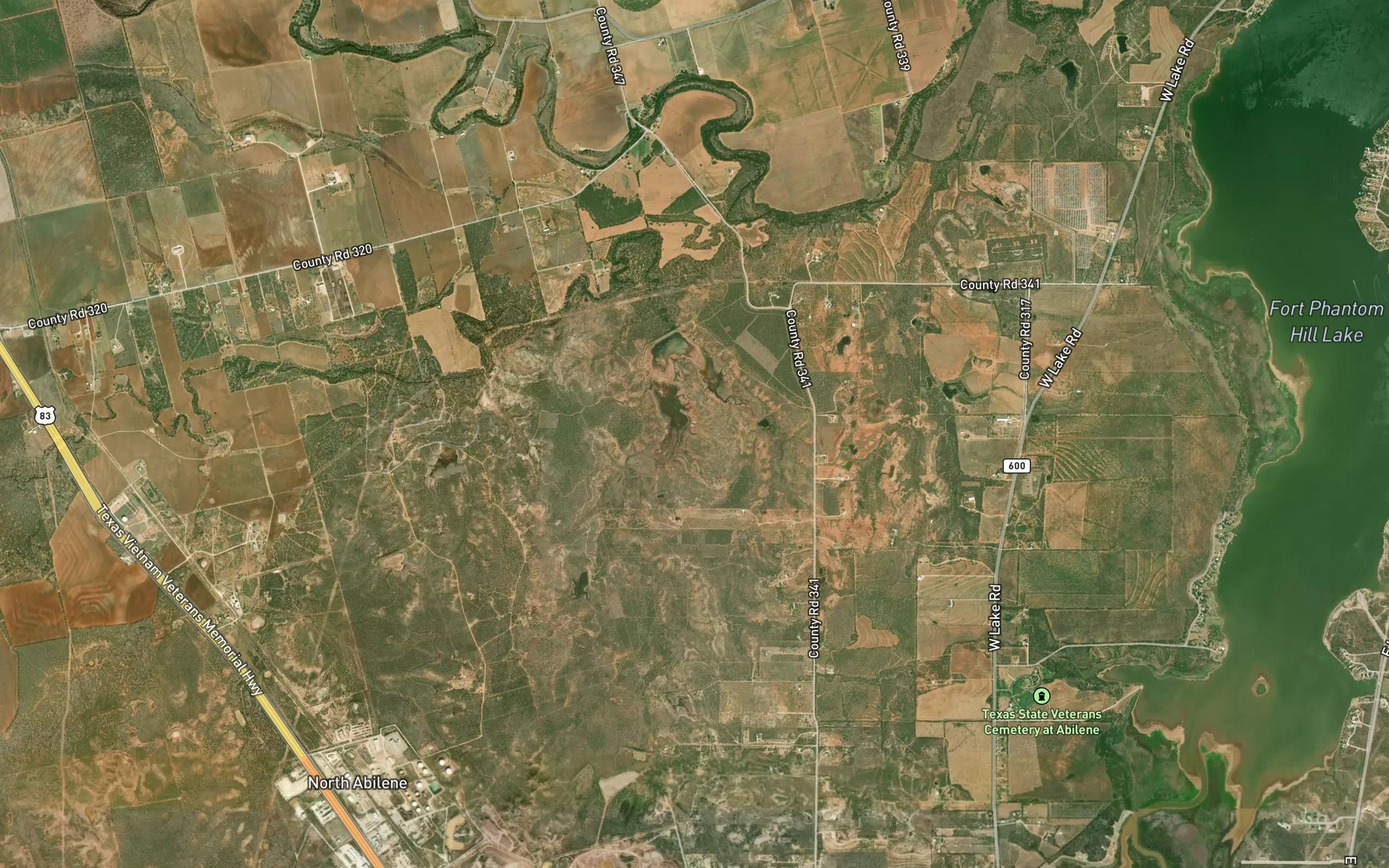 Satellite map of the Sayles Lake