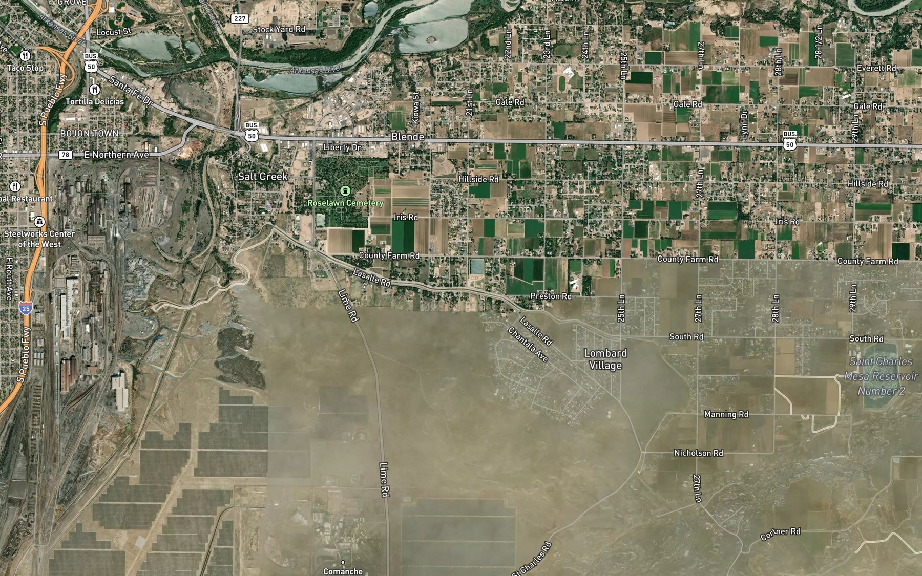 Satellite map of the Saint Charles Mesa Reservoir