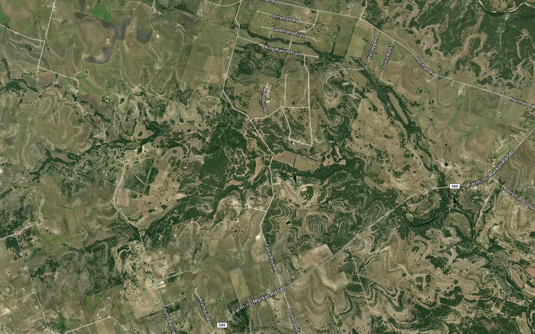 Satellite map of the Sorrells Creek