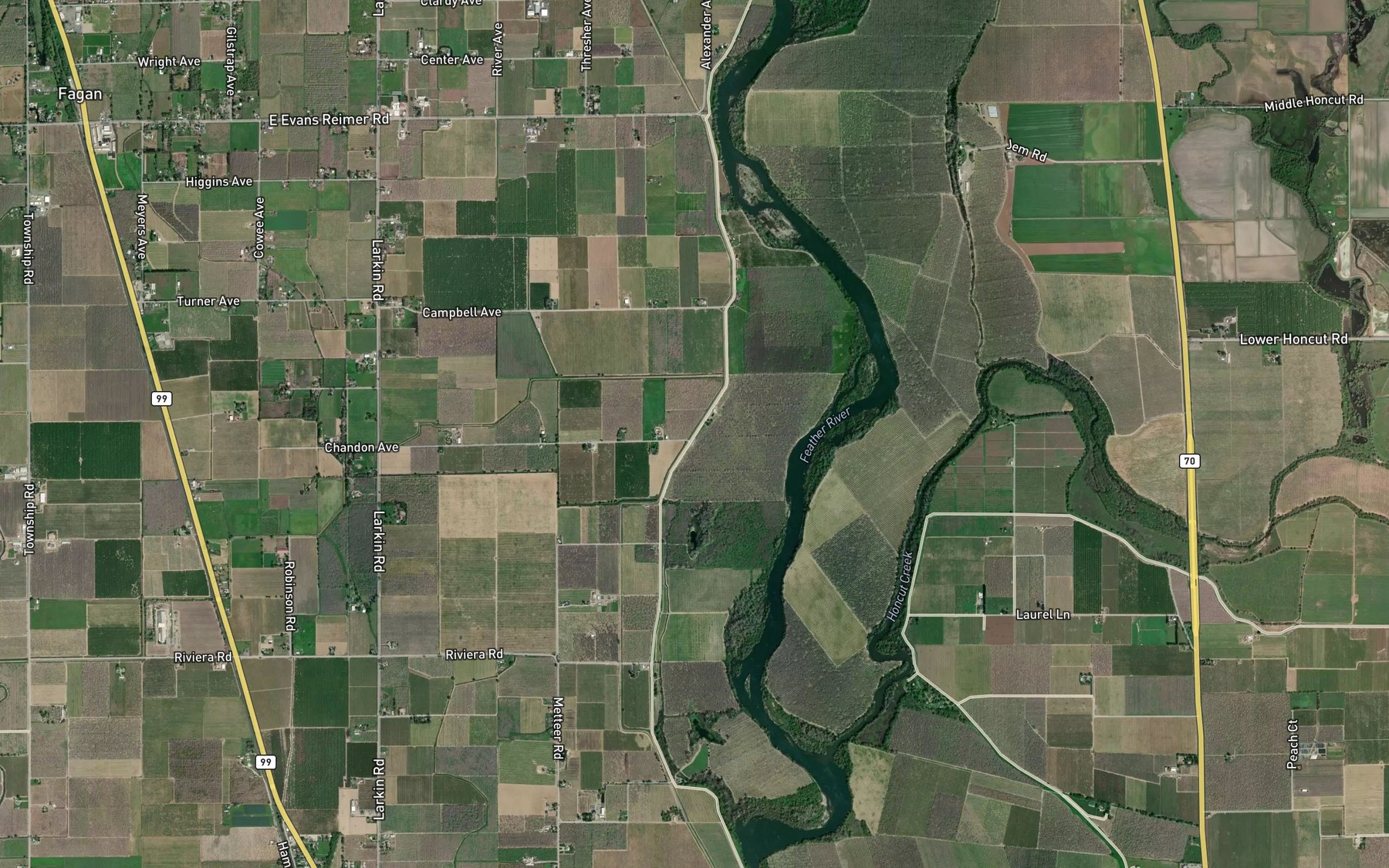 Satellite map of the Sutter Butte Canal