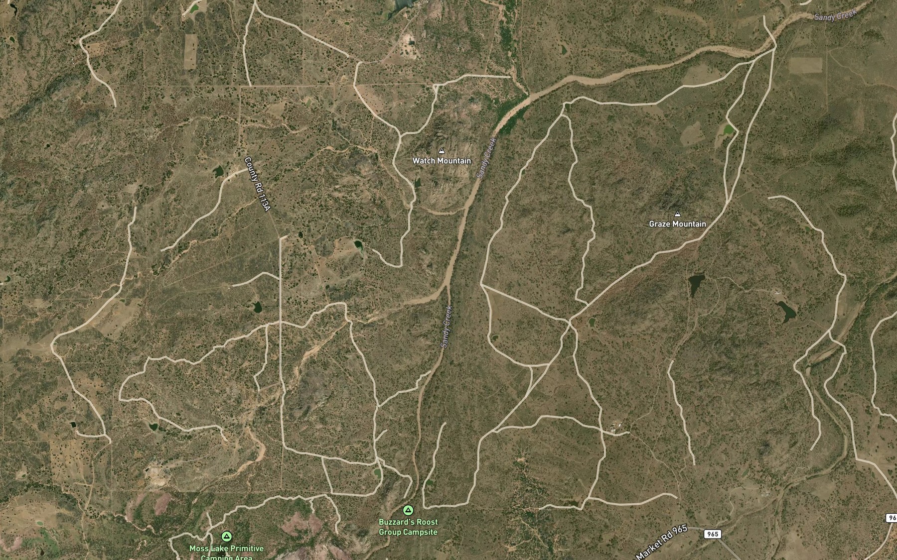 Satellite map of the Walnut Spring Creek