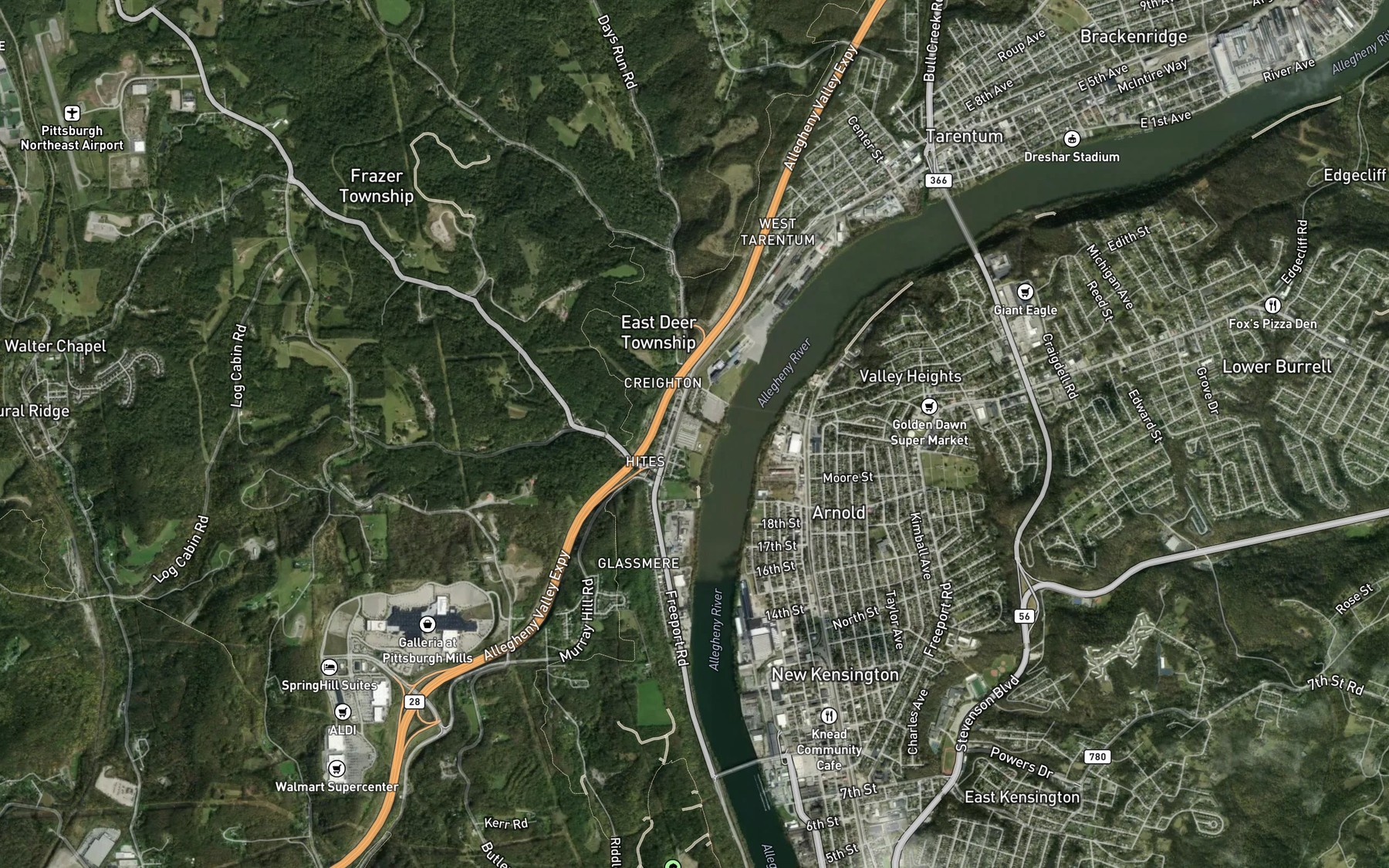 Satellite map of the Bailey Run