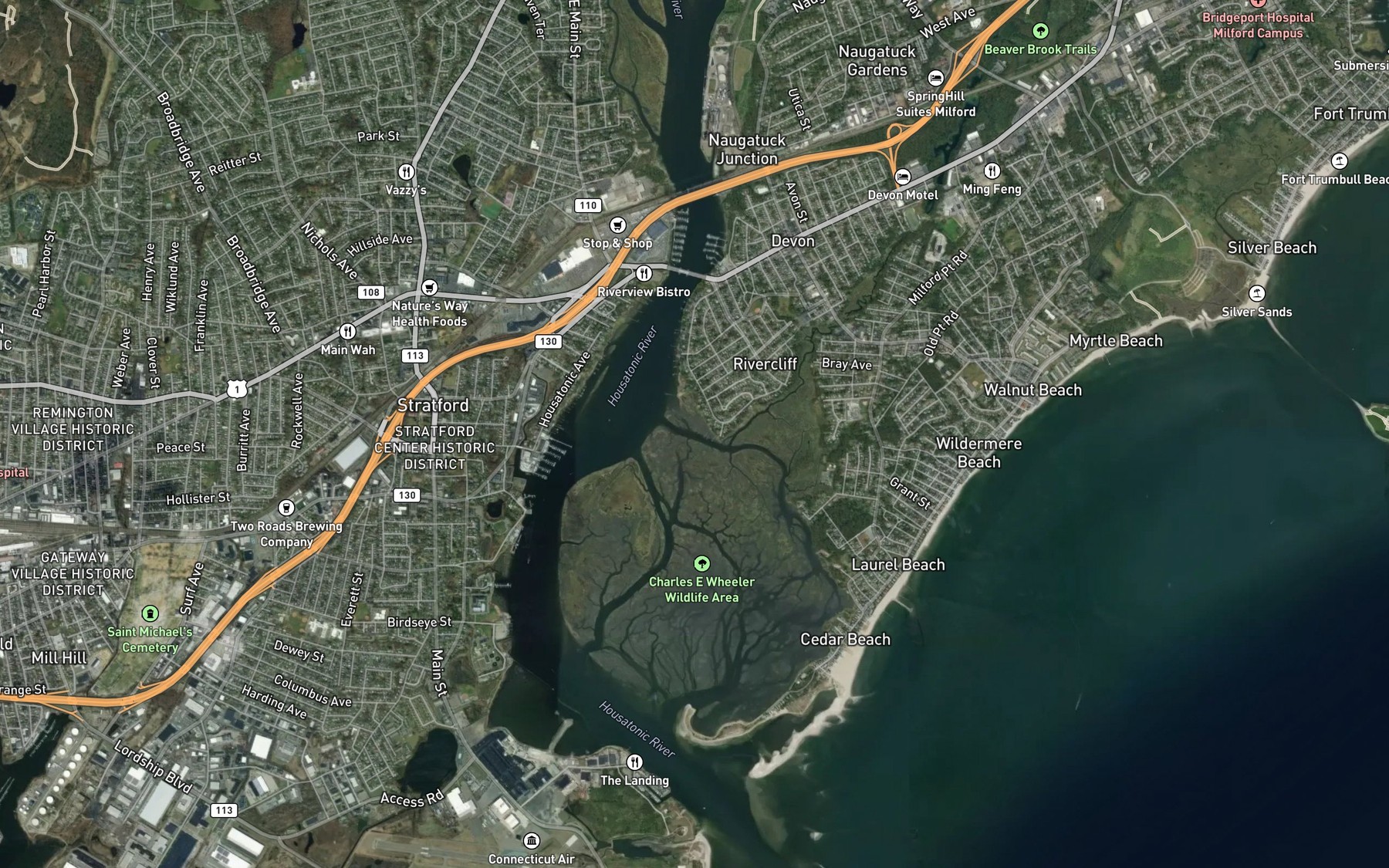 Satellite map of the Great Lots Cove (historical)