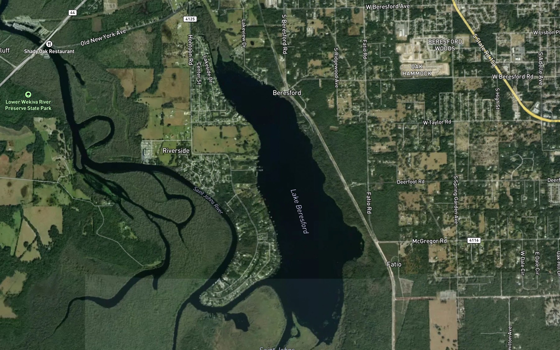 Satellite map of the Lake Beresford
