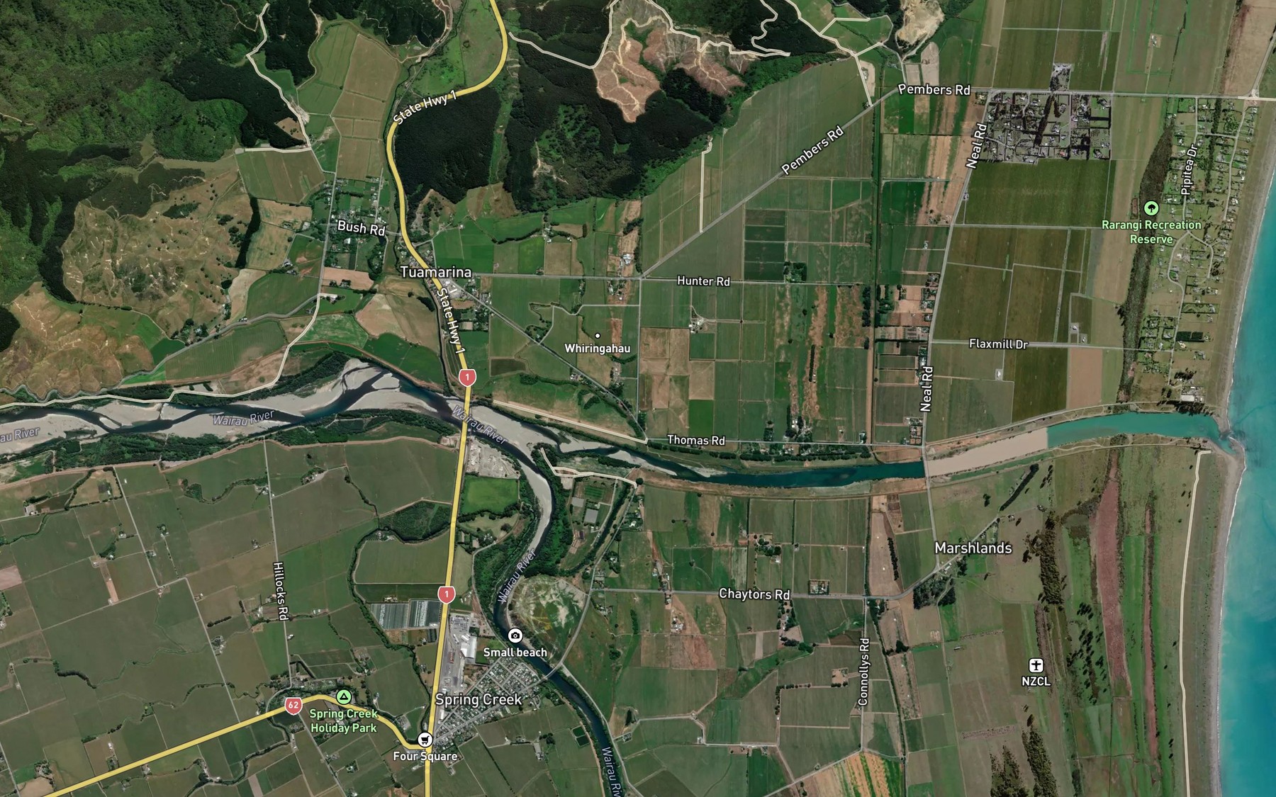 Satellite map of the Wairau Diversion