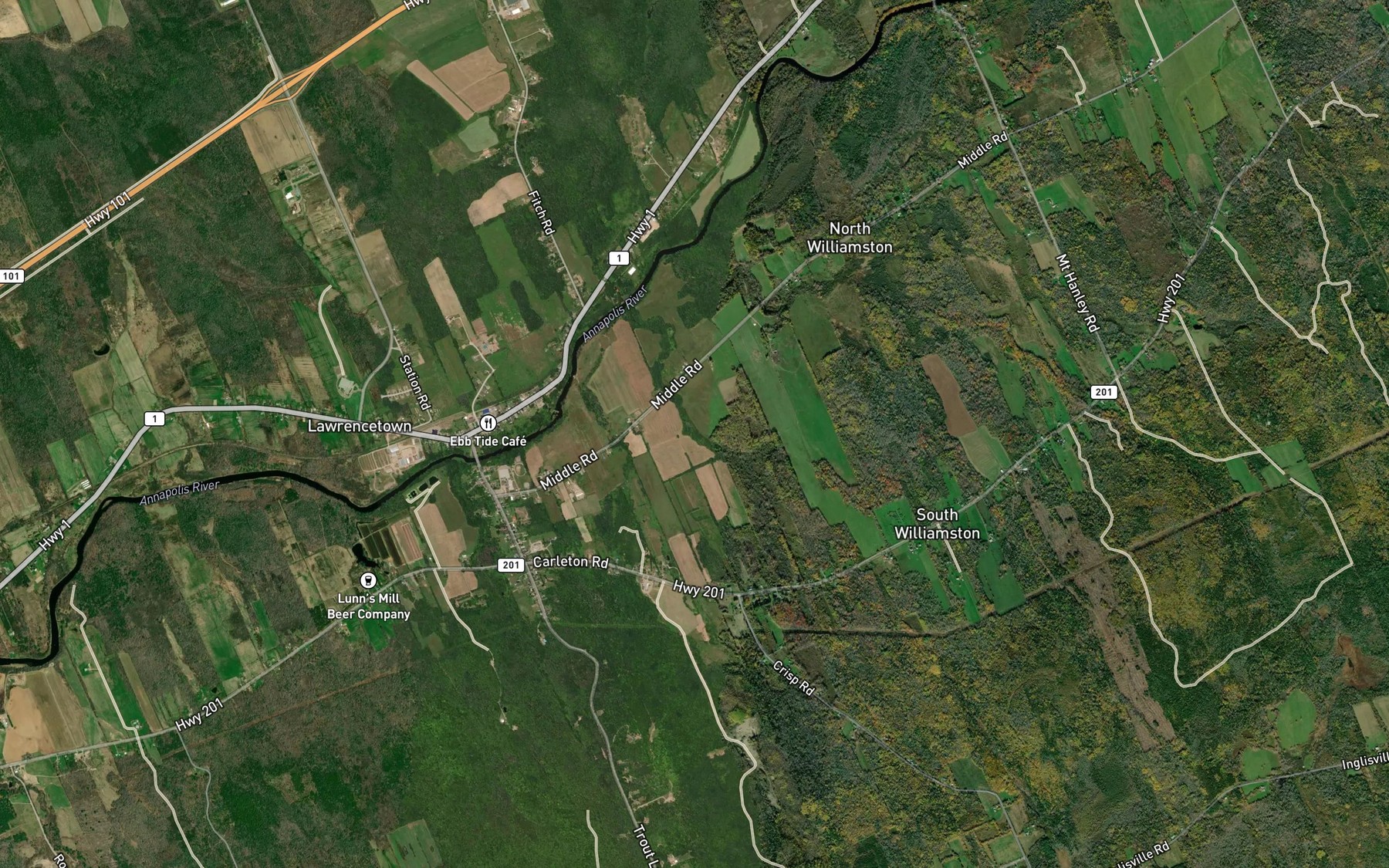 Satellite map of the Gehues Brook