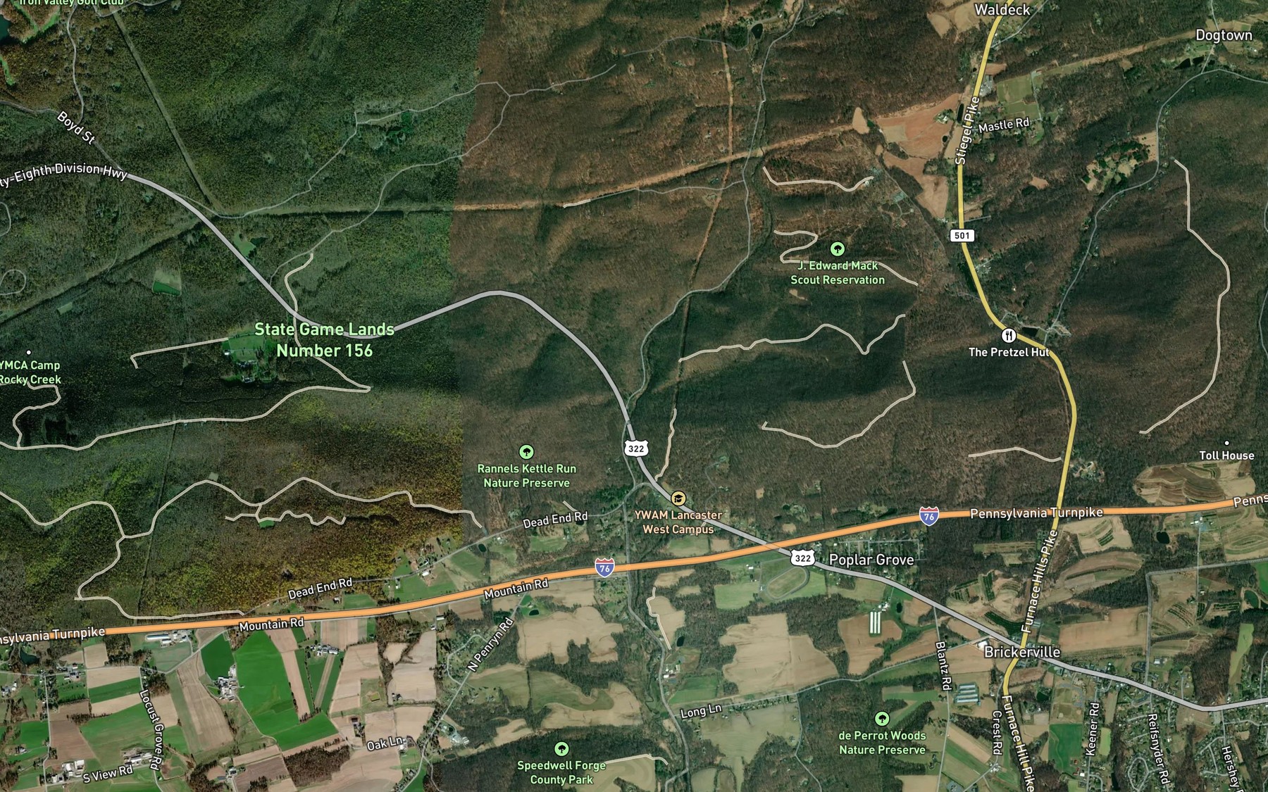 Satellite map of the Walnut Run