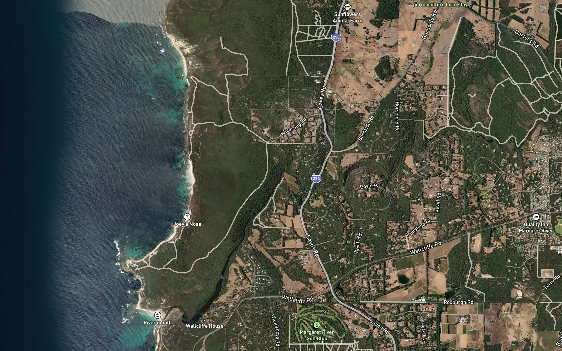 Satellite map of the Margaret River
