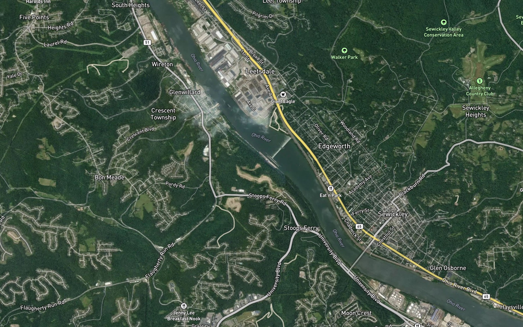 Satellite map of the Dashields Pool