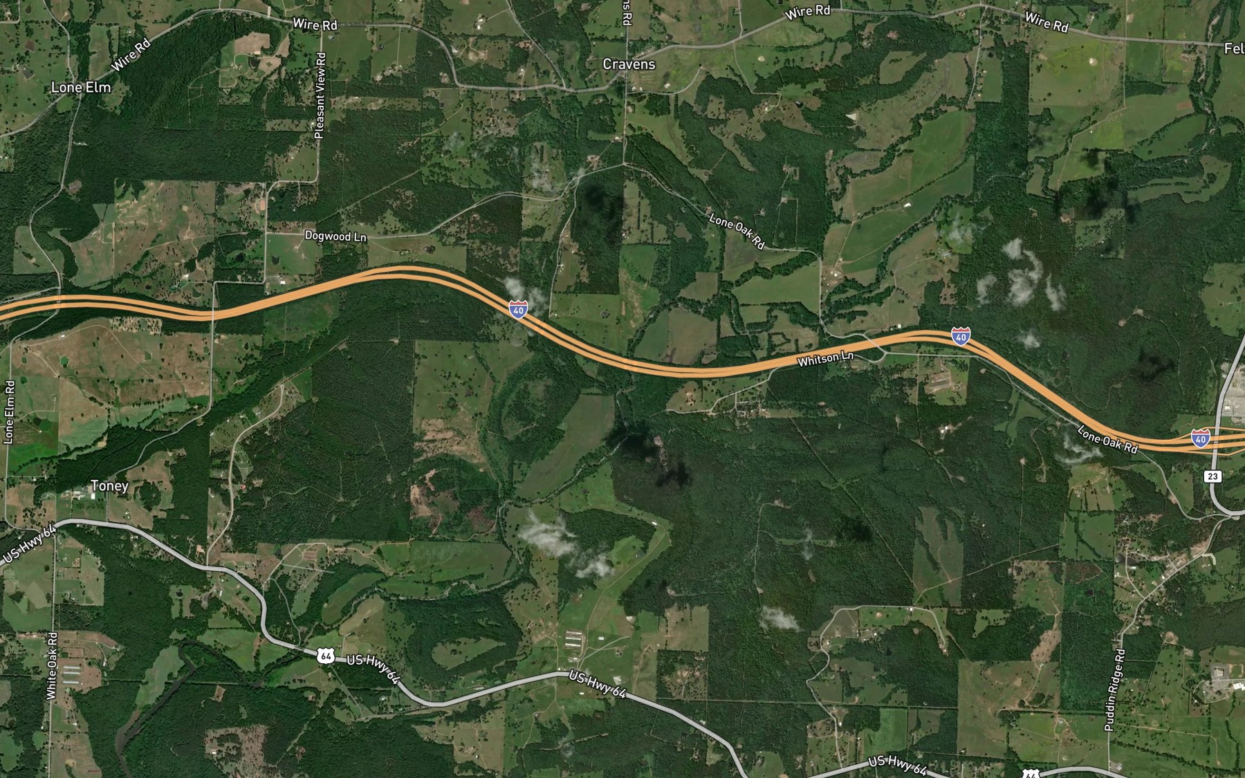 Satellite map of the Cravens Creek