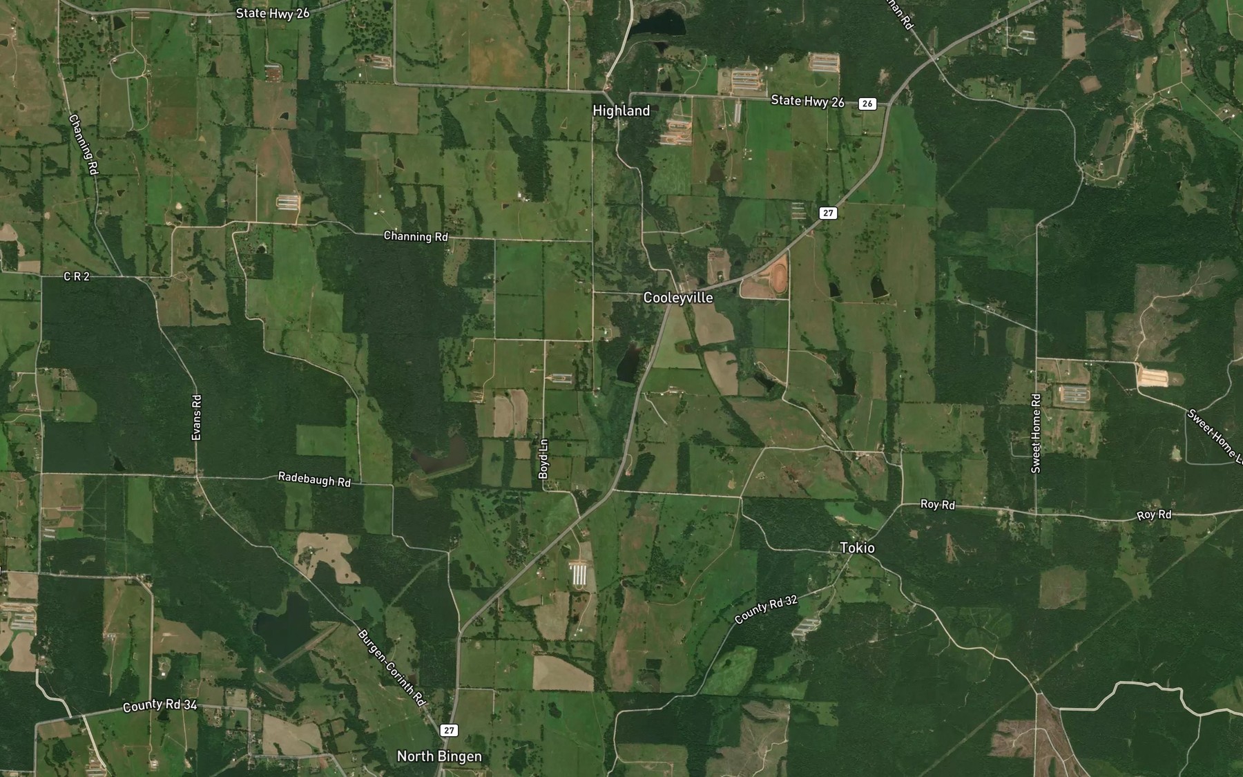 Satellite map of the North Fork Ozan Creek Watershed Number One Reservoir