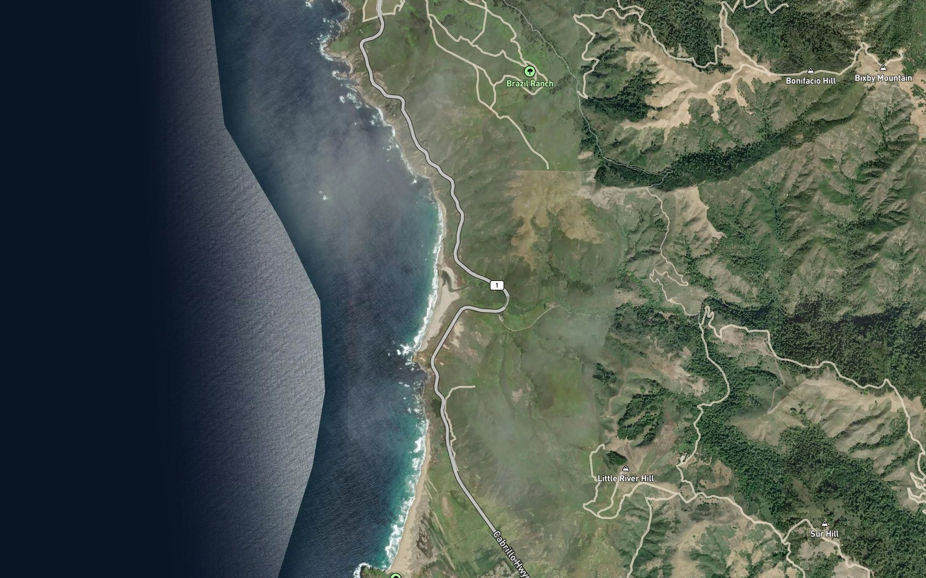 Satellite map of the Little Sur River
