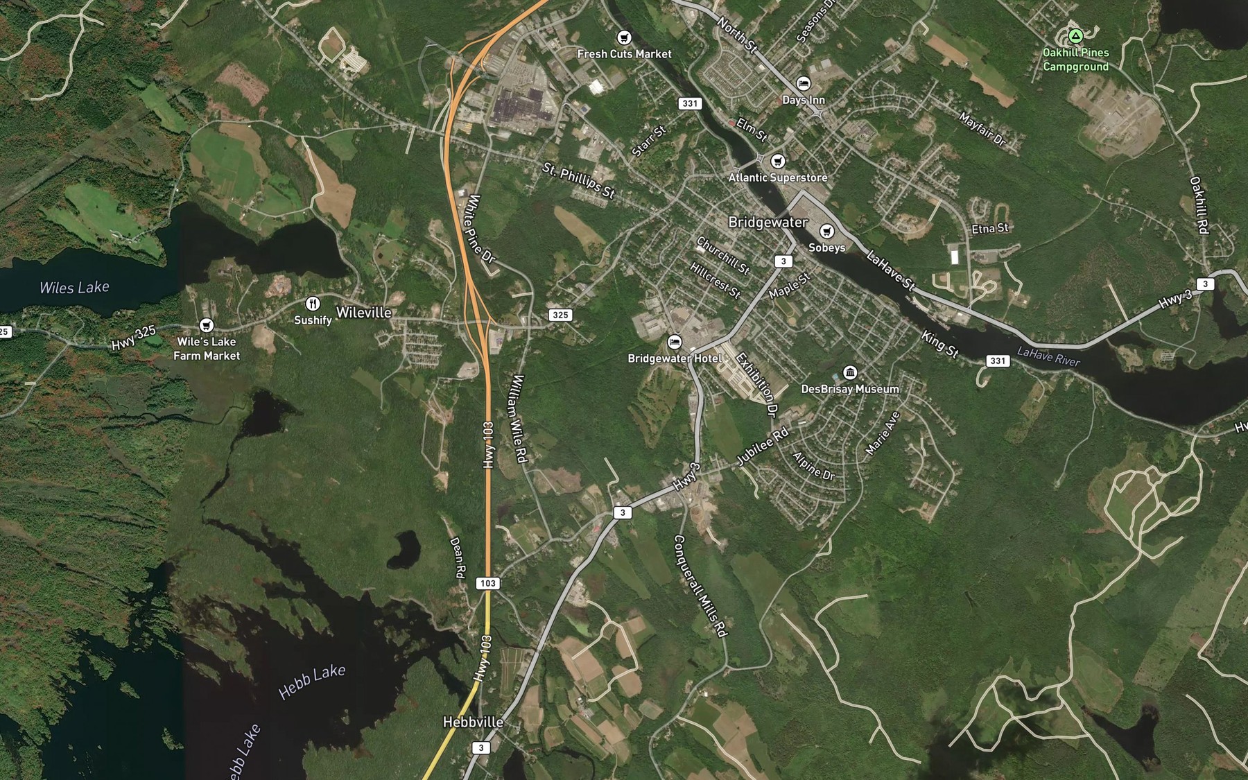 Satellite map of the Wiles Brook