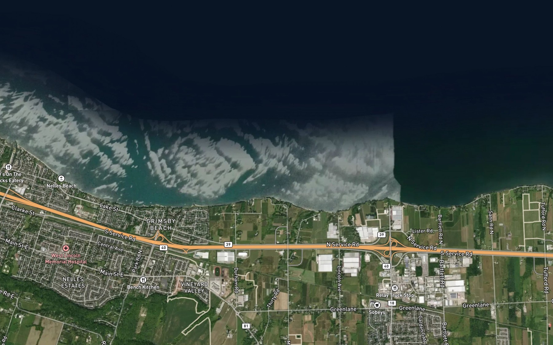 Satellite map of the Thirty Mile Creek